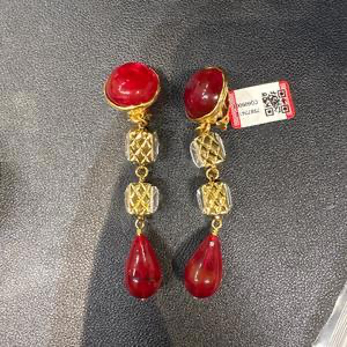 CHANEL Rhinestone Red Glass Shoulder Clip-on Earrings CQ609001