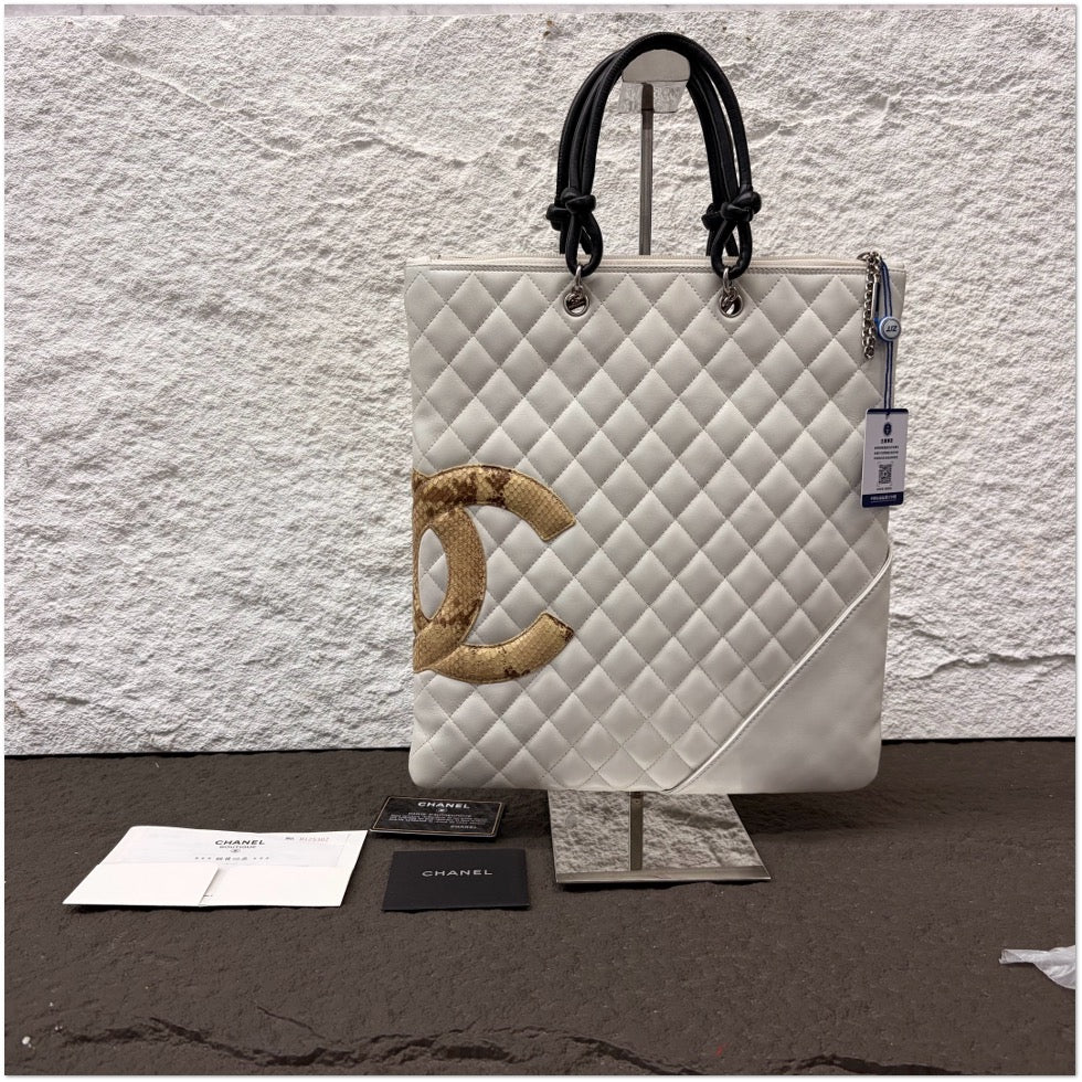 Chanel White Quilted Cambon Ligne Tote with Python CC C19494191933