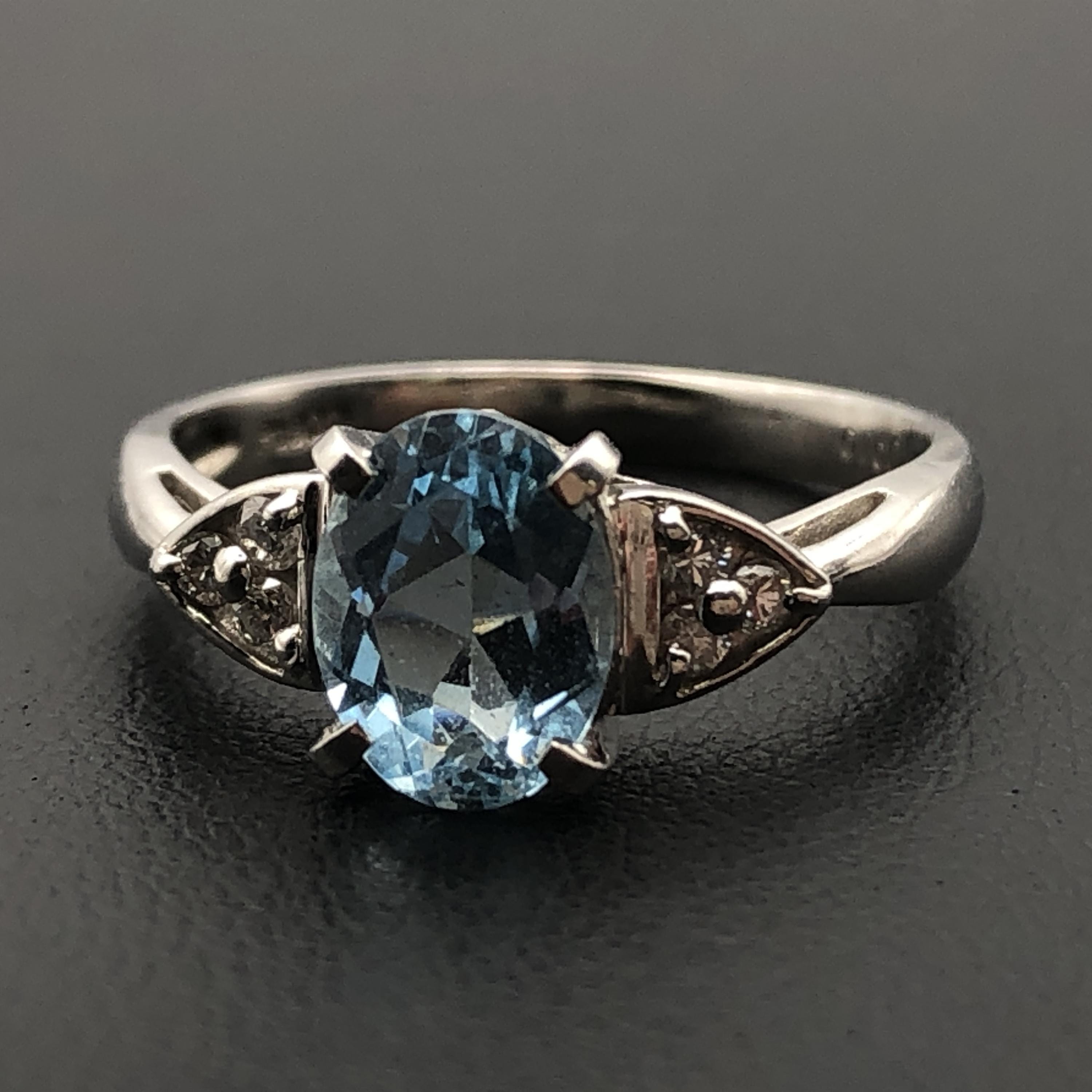 Custom Jewelry 1P Aquamarine & Diamond Ring, A(1.11ct), D(0.10ct), PT900, 4.3g, US Size 6.5 C297179