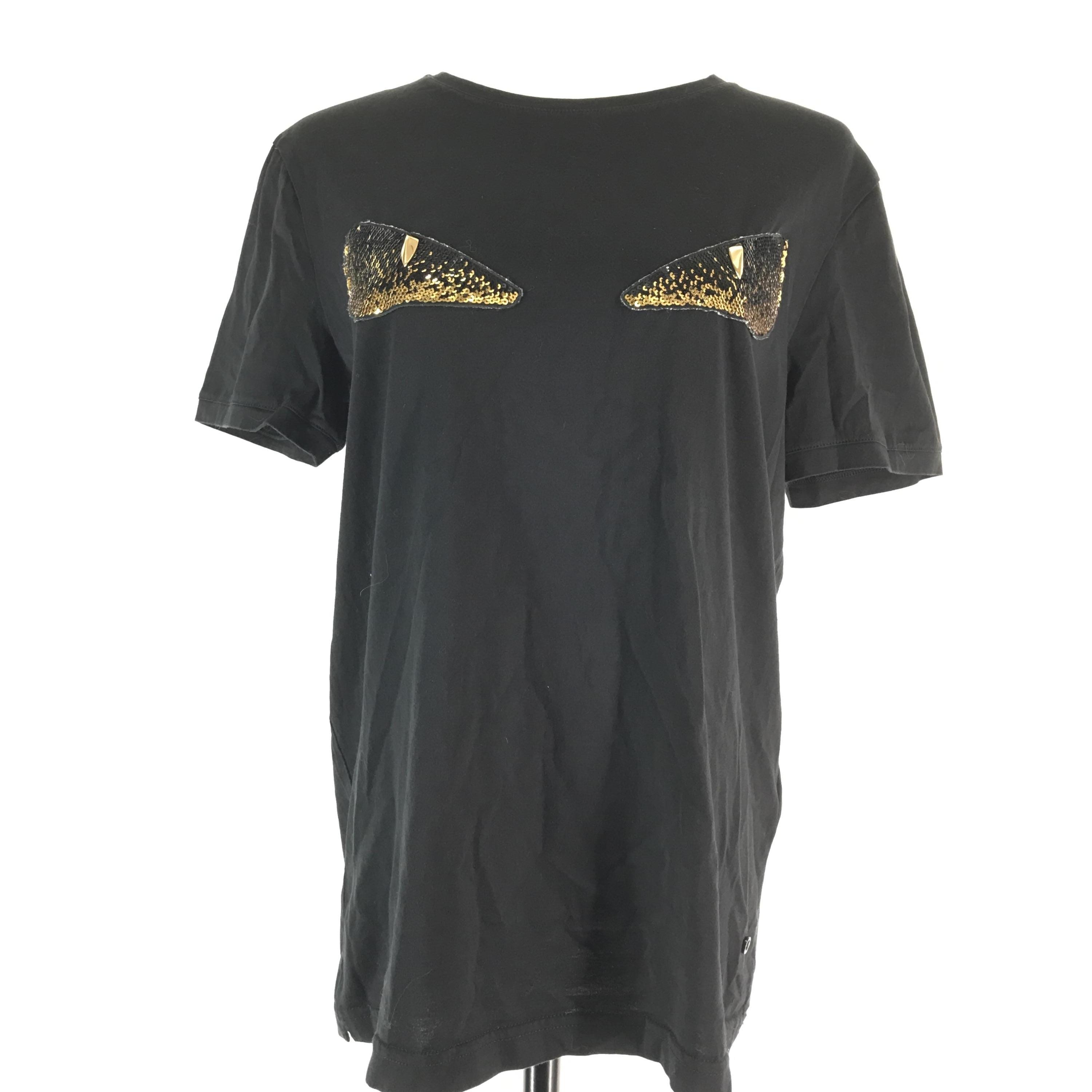 Fendi Black T-Shirt With Gold Sequin Accents C319672