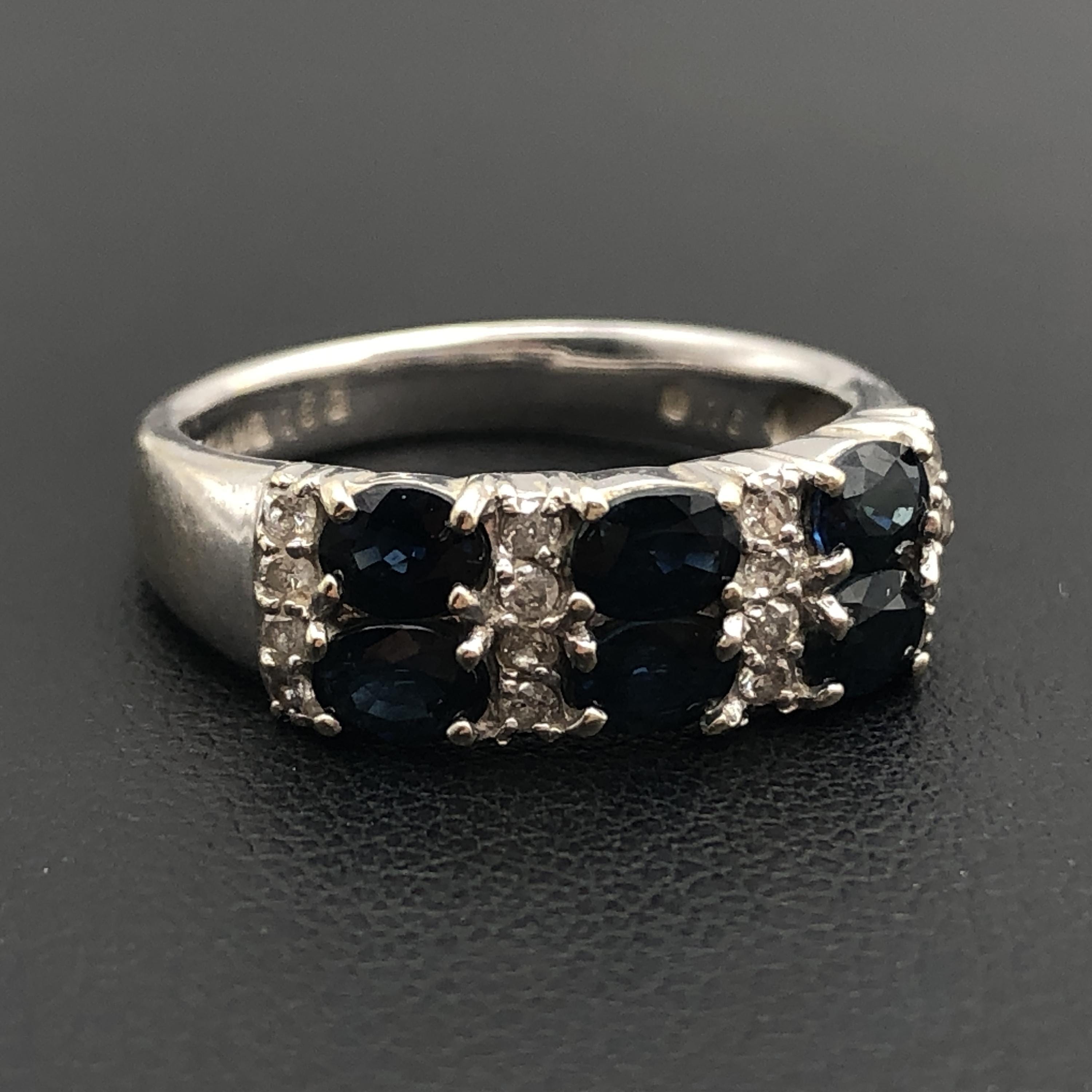 Custom Jewelry Sapphire & Diamond Ring, S(0.67ct), D(0.16ct), K14WG, 3.3g, US Size 6 C297100