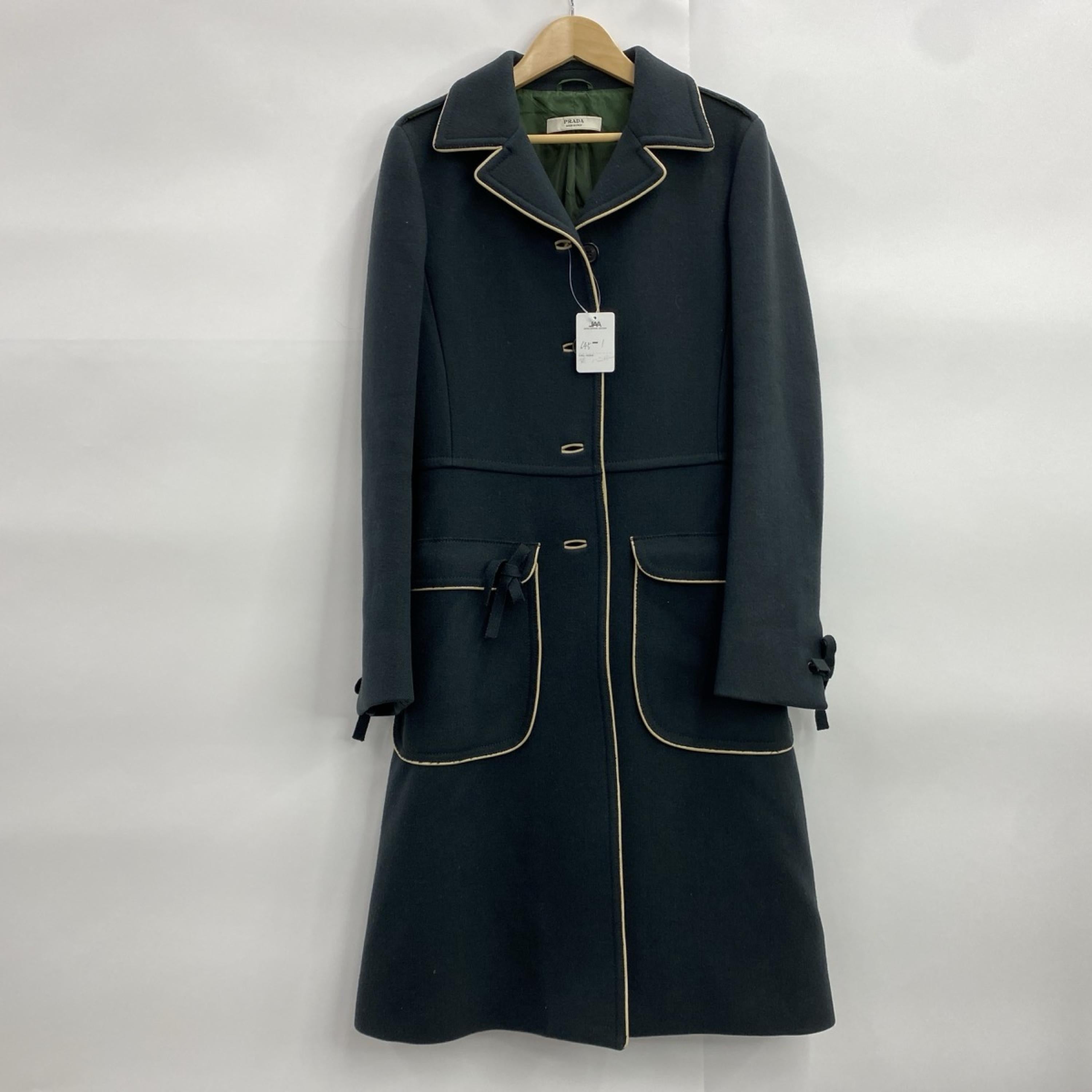 Prada Green Coat With Contrasting Piping C315877