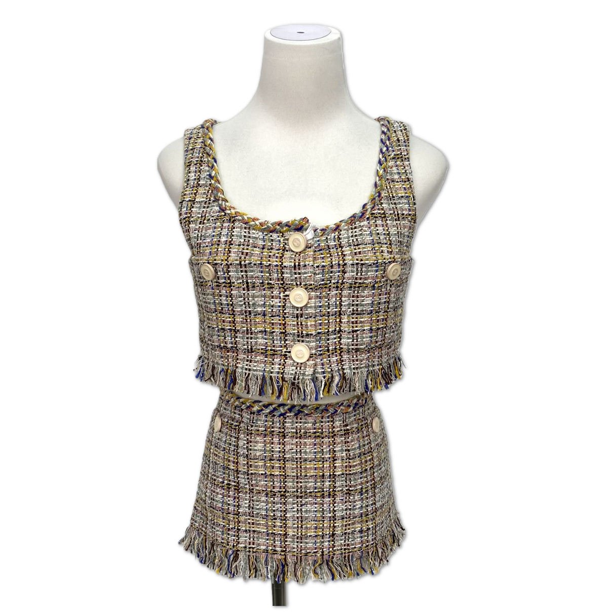 Chanel Fringed Tweed Crop Top and Skirt Set size 36 C19678096169