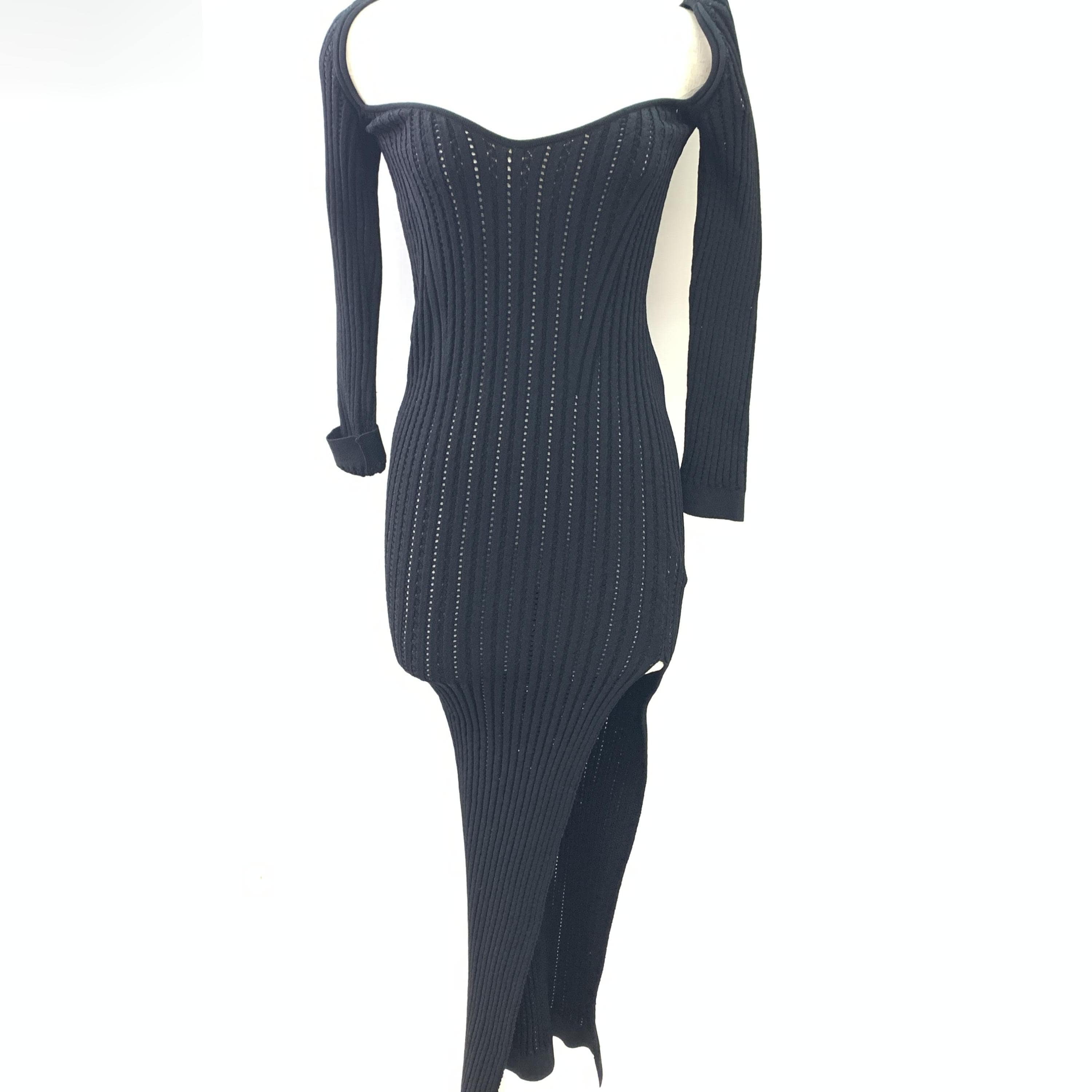 N°21 Black Ribbed Off-Shoulder Bodycon Dress C326782