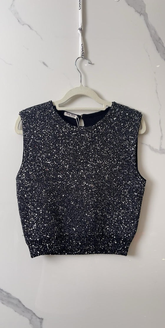 Miu Miu black sequined knit vest, size 38 SYCC2034