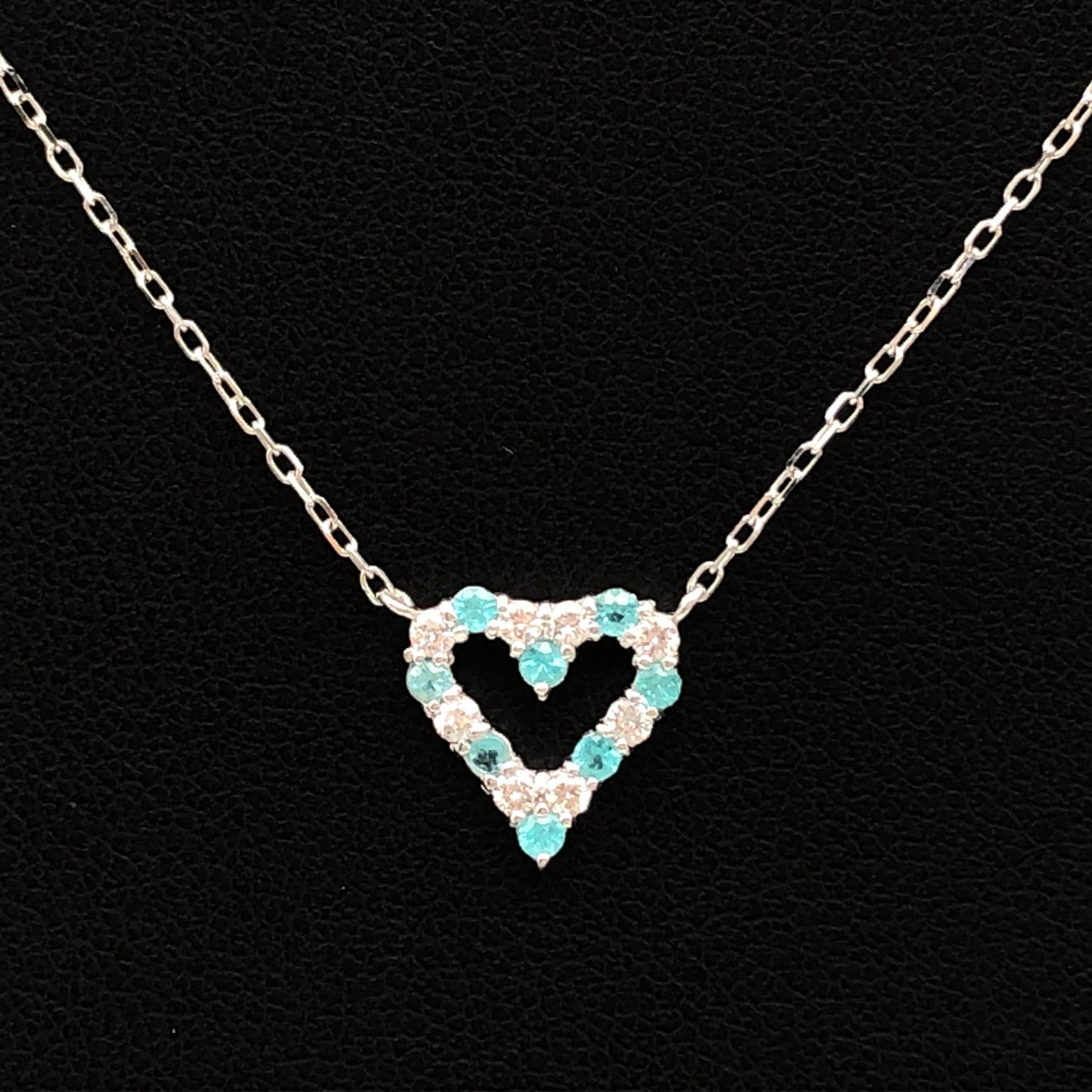 Custom Jewelry Tourmaline & Diamond Heart Necklace, T(0.14ct), D(0.13ct), K18WG, 1.5g, 40cm C355968