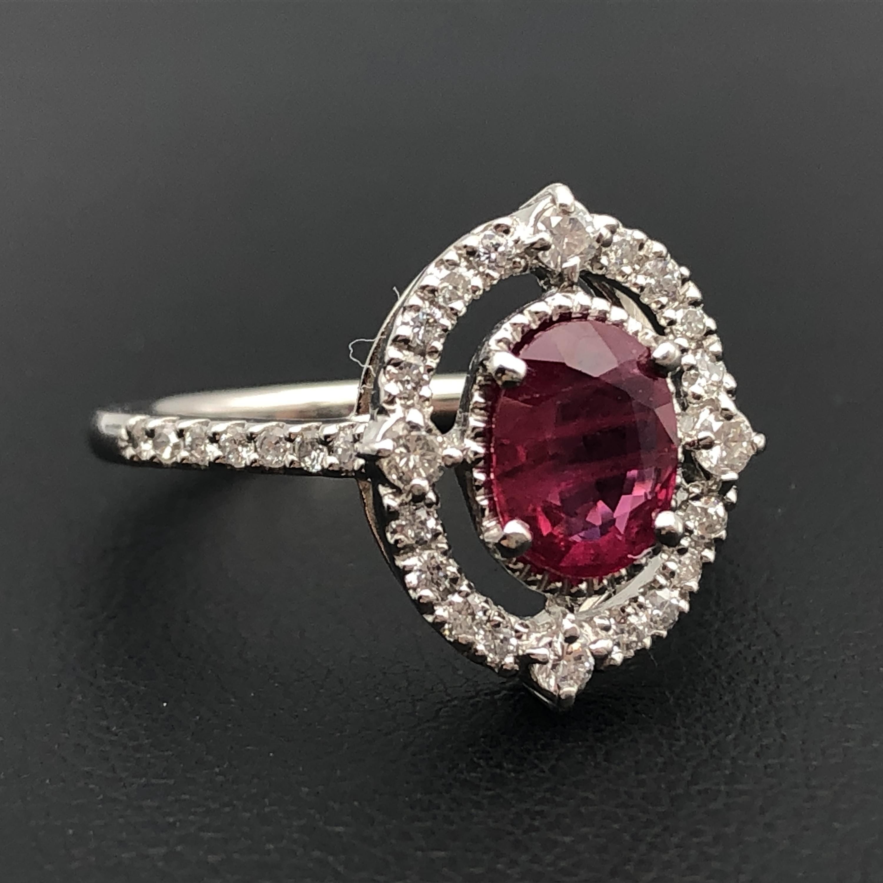 Custom Jewelry 1P Ruby & Diamond Ring, R(1.139ct), D(0.34ct), PT900, 5.1g, US Size 6, Sorting Included C297126