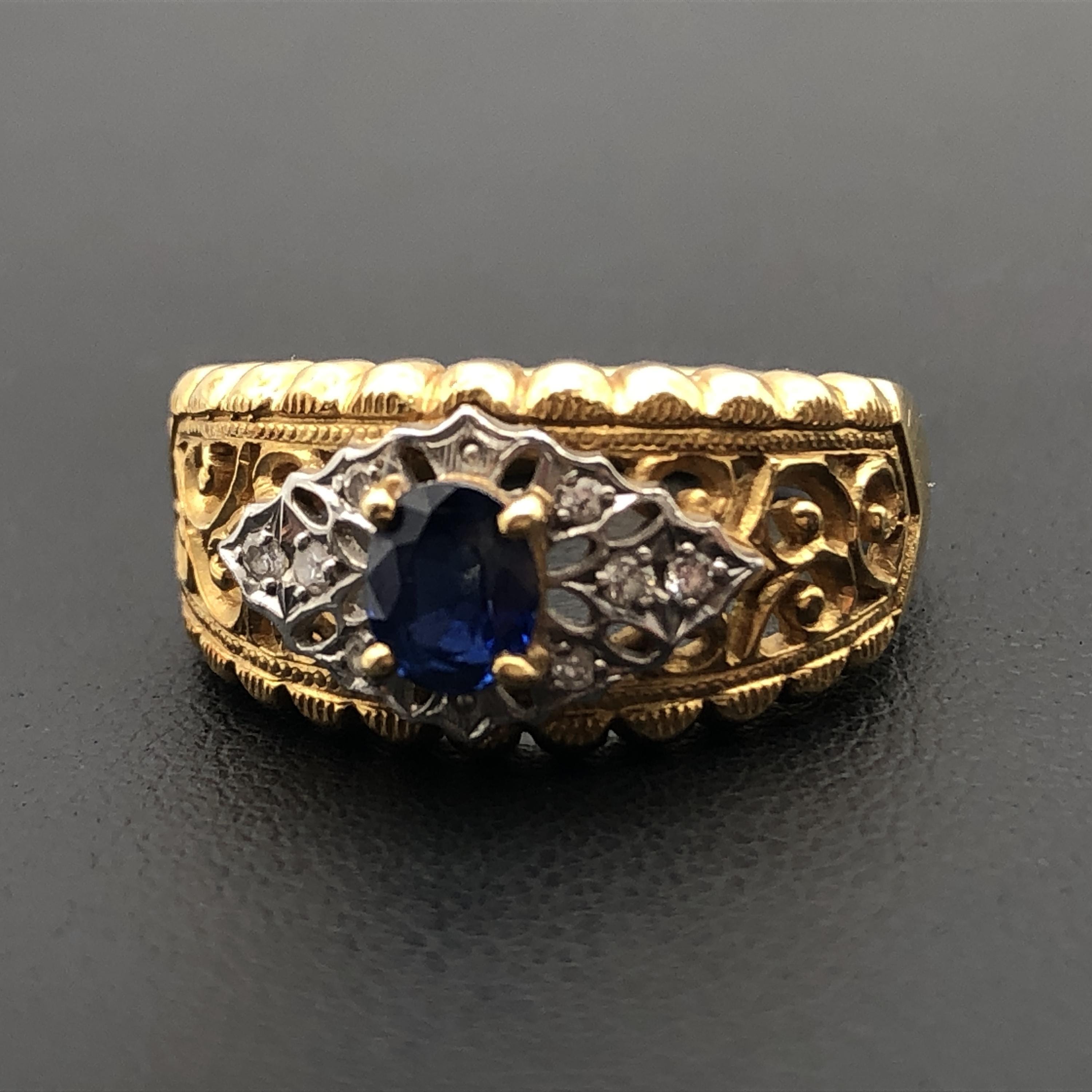 Burberry 1P Sapphire & Diamond Ring, S(0.53ct), D(0.06ct), K18YG/PT900, 5.8g, US Size 6.5 C297174