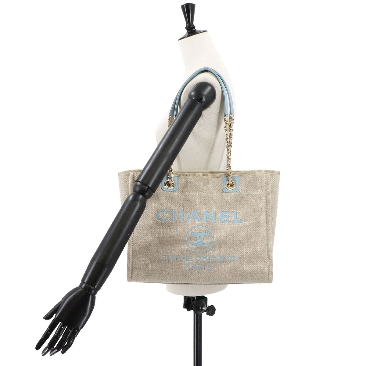 CHANEL Deauville MM Chain Tote Bag Canvas Leder Beige A67001 Handtasche 902995659