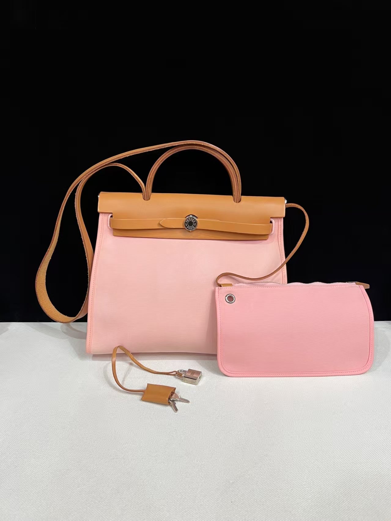 Hermès Herbag 31 Cherry Blossom Pink Canvas Leather Palladium Hardware T Stamp