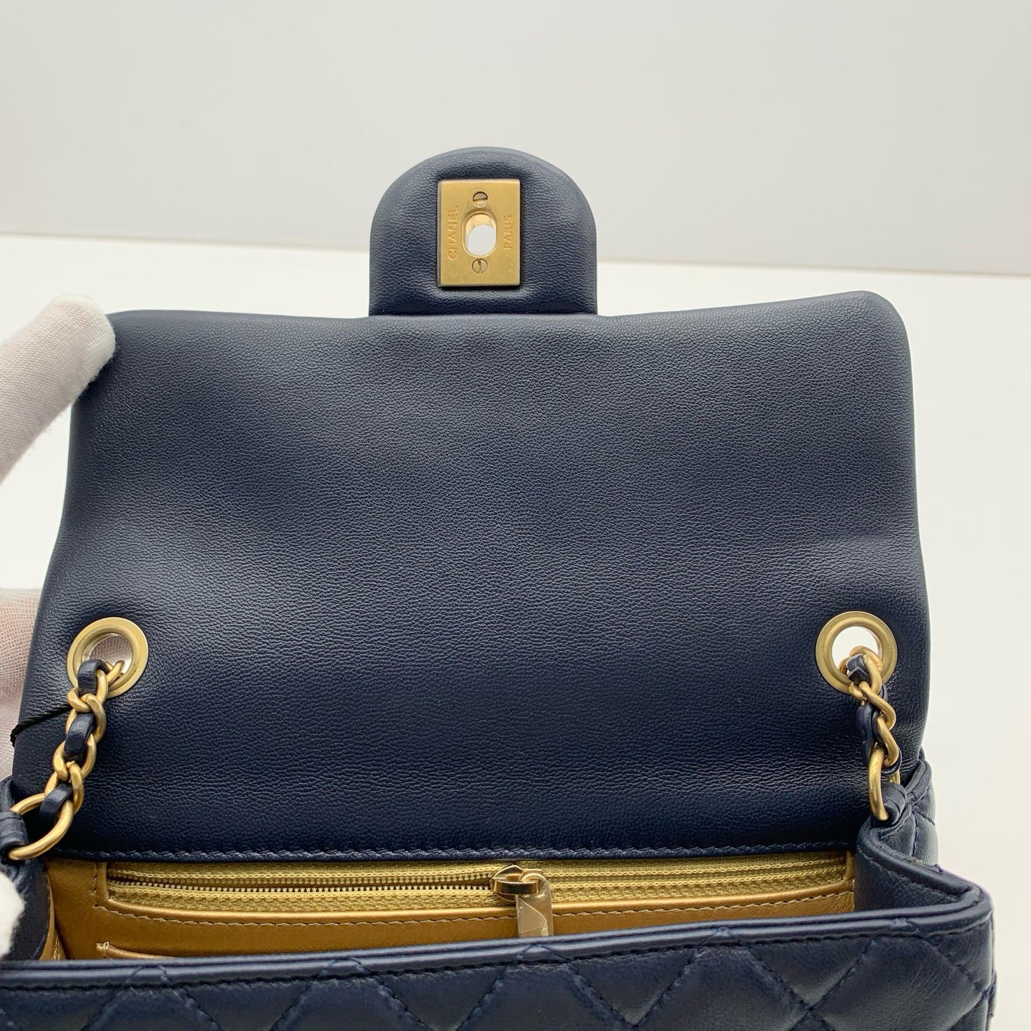 Chanel Mini Classic Flap Rectangle Navy Blue Lambskin Bag image 20