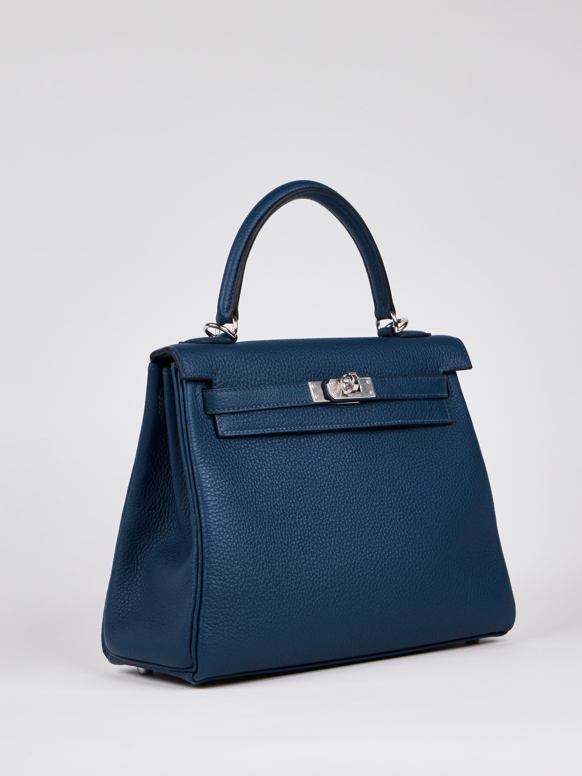 HERMÈS KELLY 25CM BLUE DE PRUSSE Togo Leather with Palladium Hardware