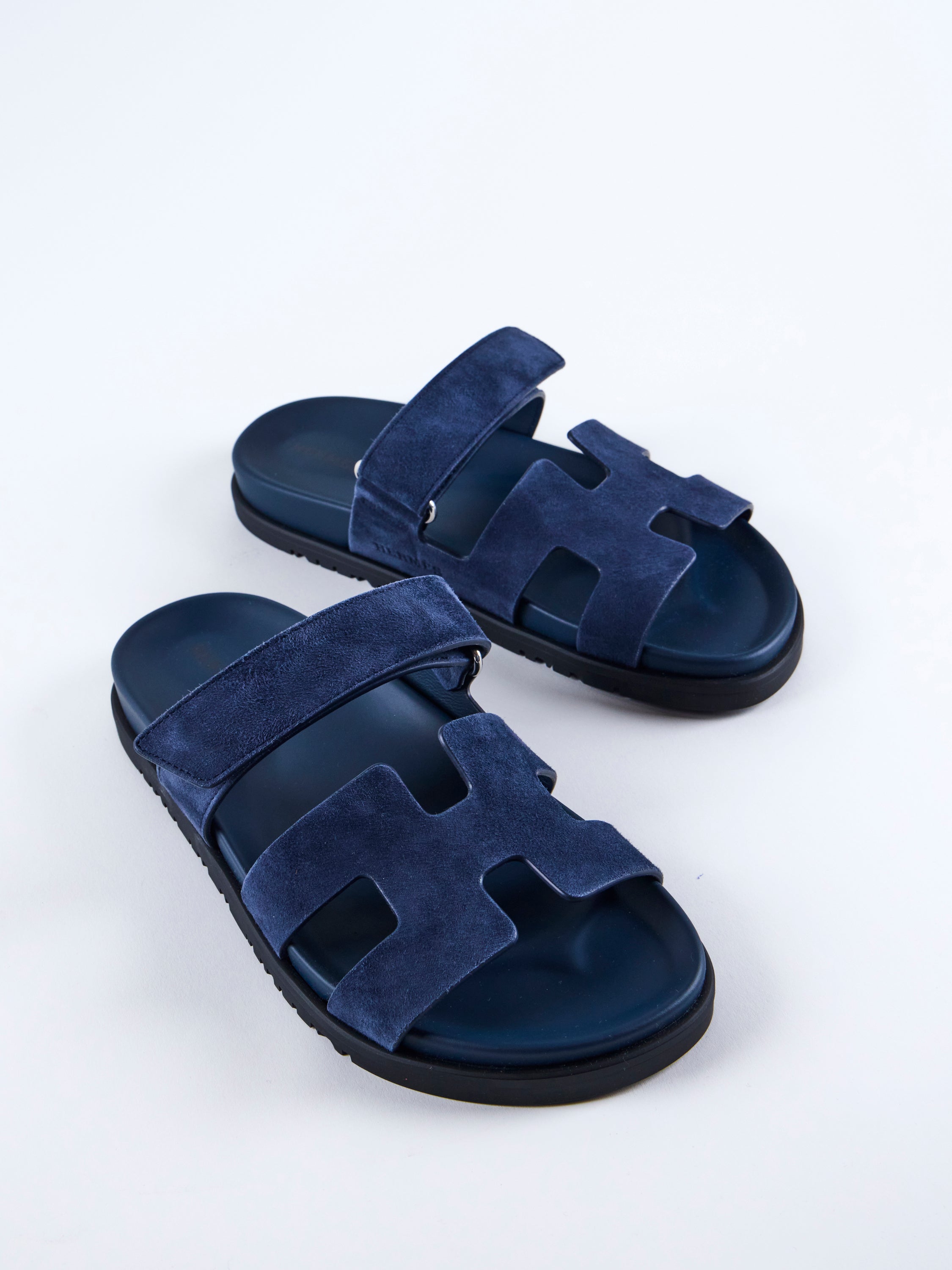 HERMÈS CHYPRE SANDAL Blue Turqoin Suede - Size 38.5