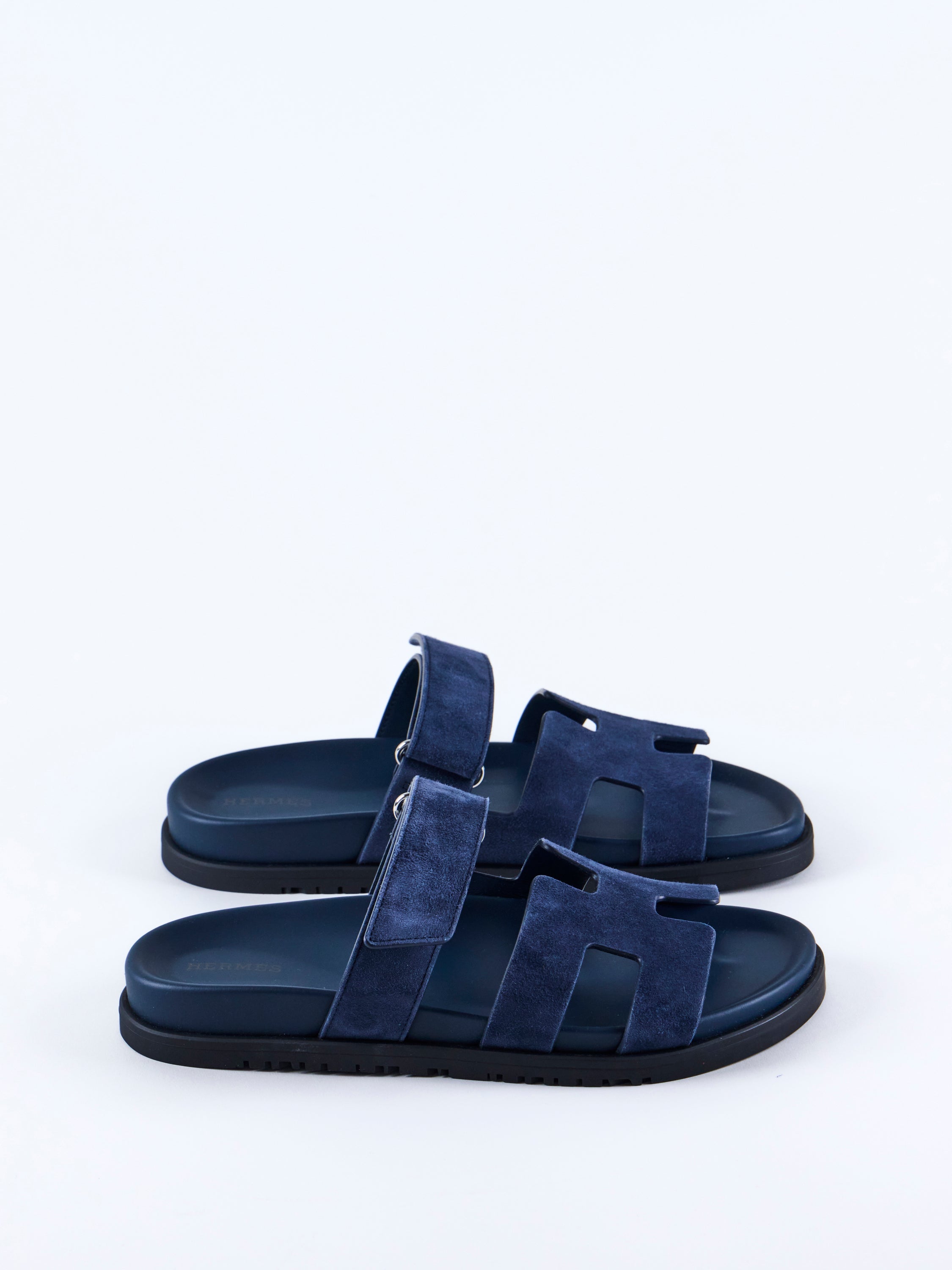 HERMÈS CHYPRE SANDAL Blue Turqoin Suede - Size 38.5