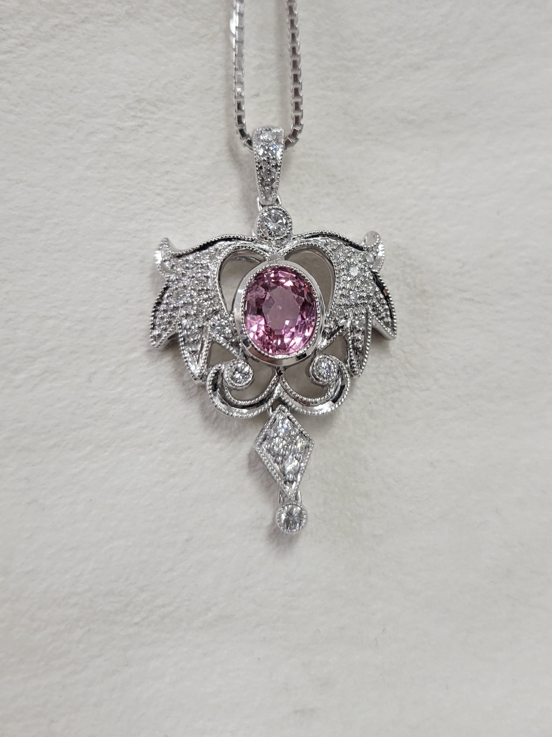 Pink Sapphire Necklace 1.18ct + D0.28ct in 18KWG (XX3891-1) JJC1453