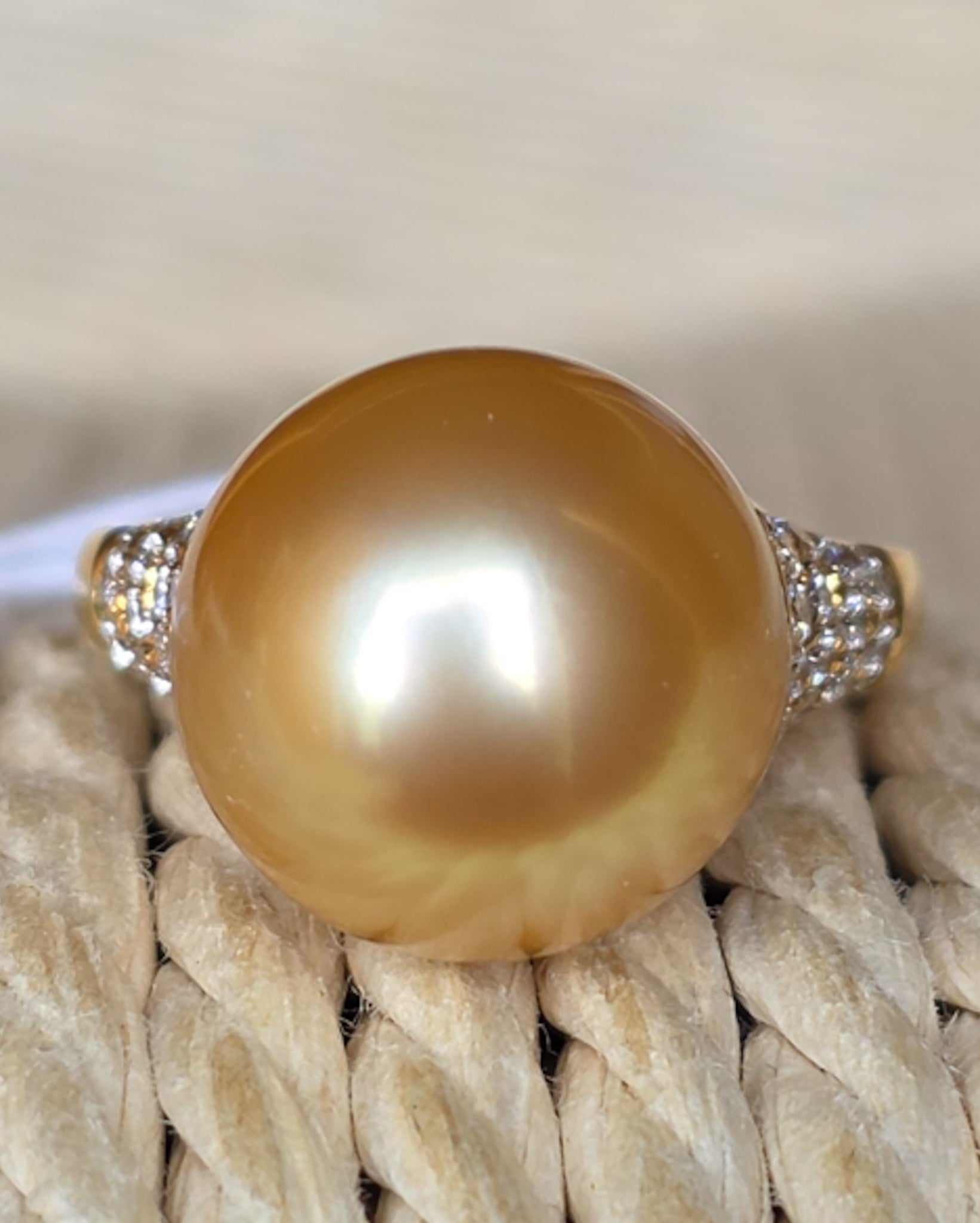 18k YG South Sea Pearl Ring SSP 12.8 mm D 0.68 Sz 6 5.8 g RLPR170