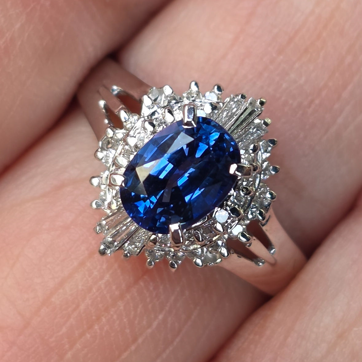 Pt900 Sapphire Ring S 1.07 D 0.250 Sz 6.25 4.60 g RSXLPS50