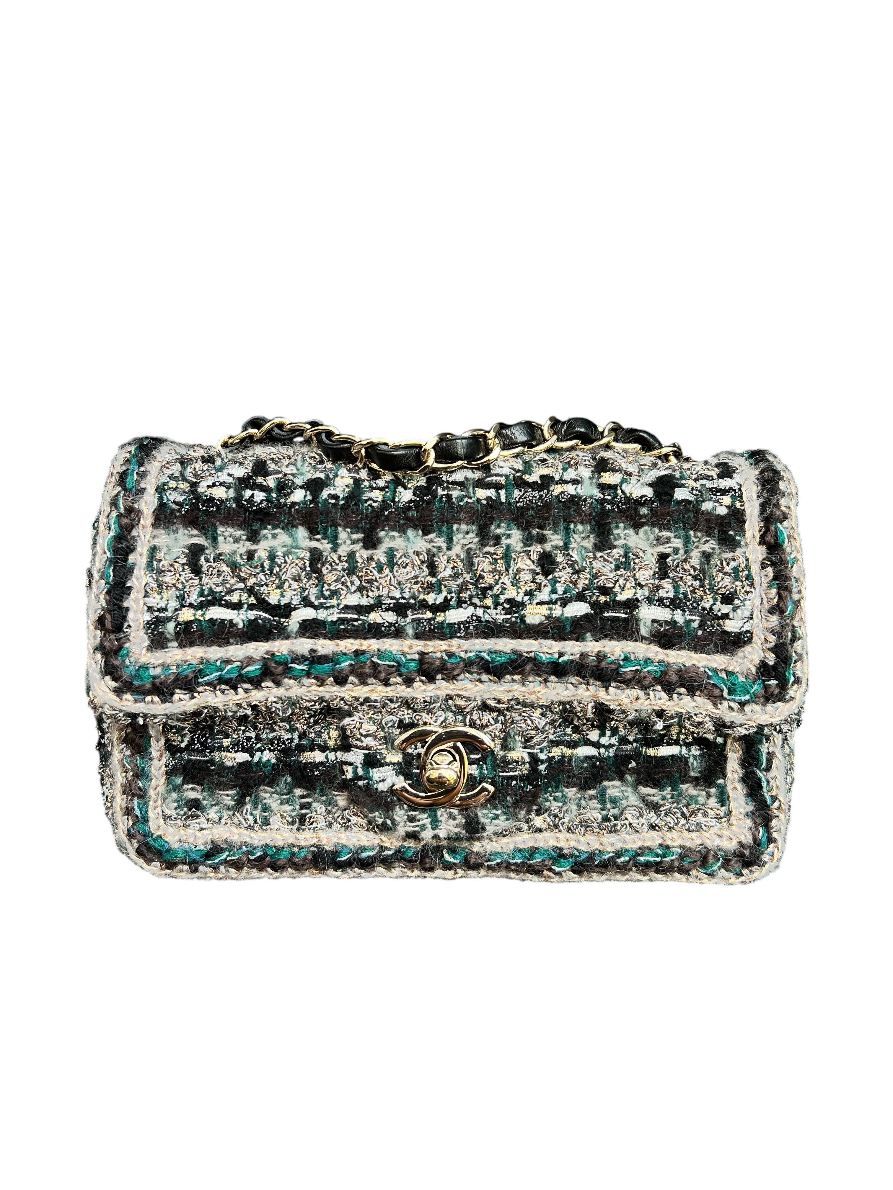 Chanel Tweed Mini Rectangle Green/Black LGHW SYCYF1905