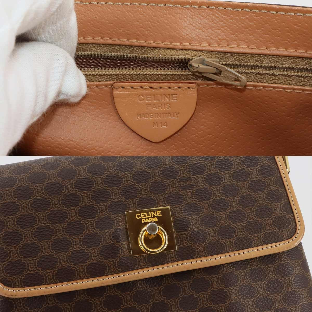 CELINE Macadam Shoulder Bag Leather PVC Brown Vintage Purse 9027527510