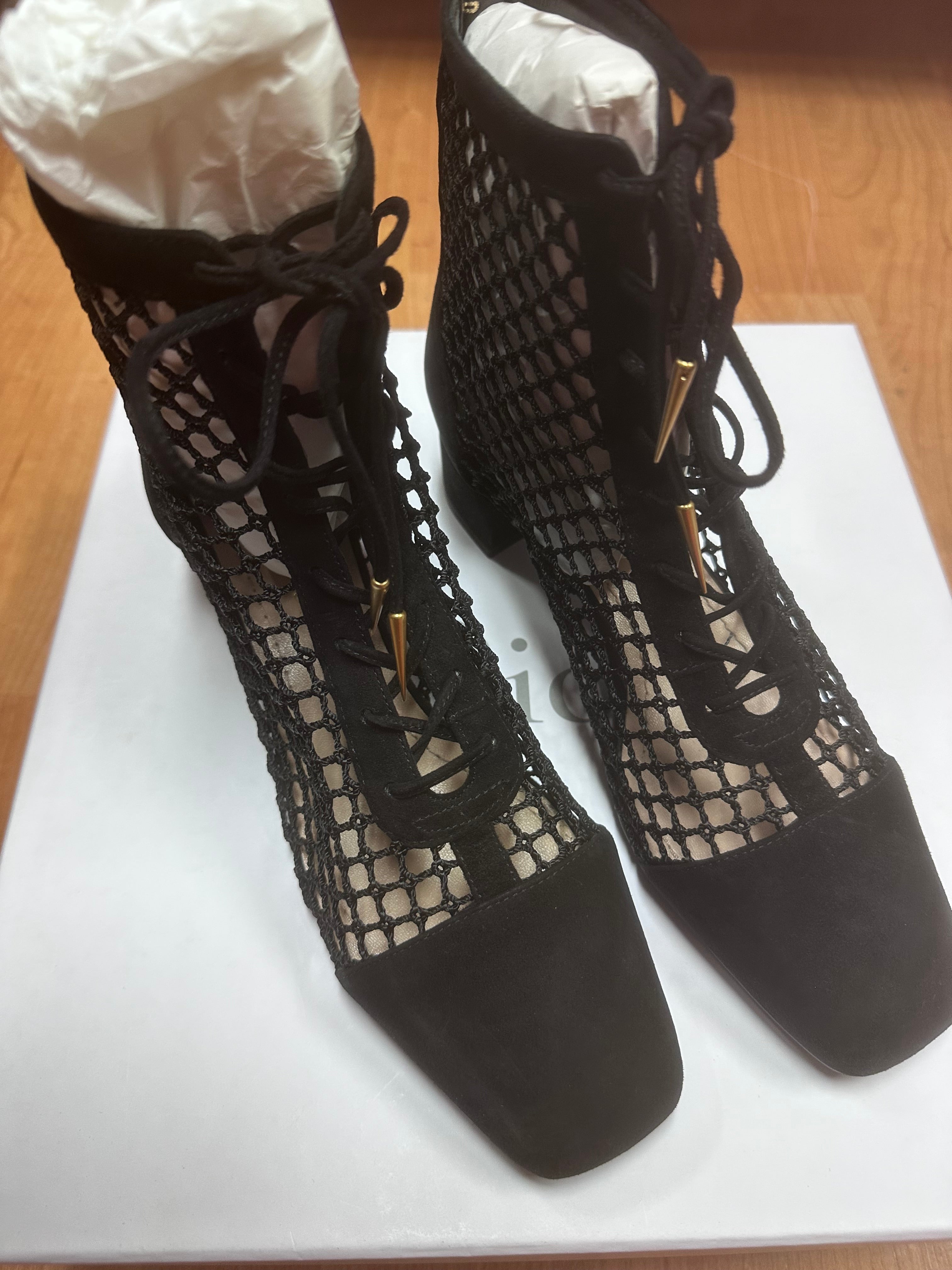 127A. Dior Black Suede Hollow Ankle Boots - Size 37