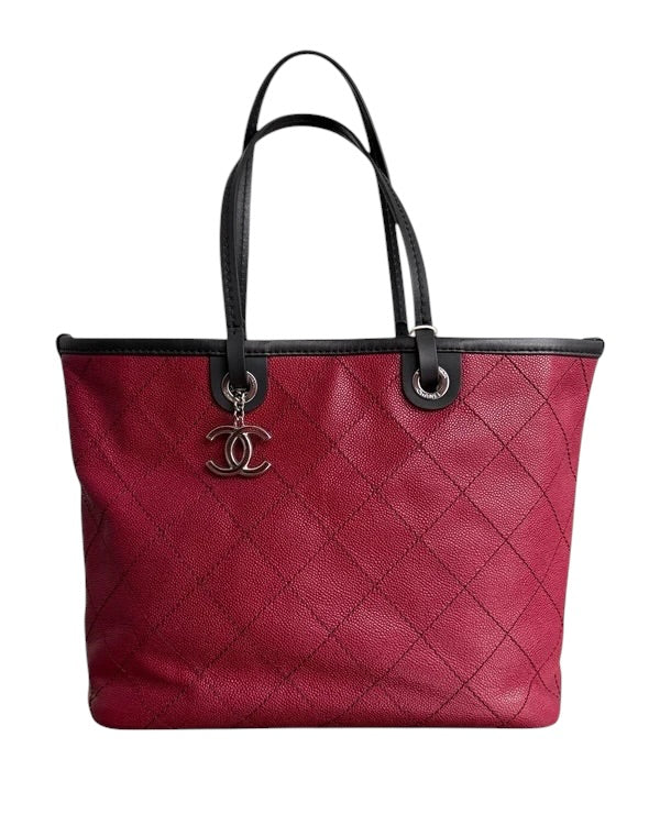 CHANEL SHOPPING TOTE - CAVIAR QUILTED BURGUNDY SILVER HARDWARE SERIES 19 SYCMCA130