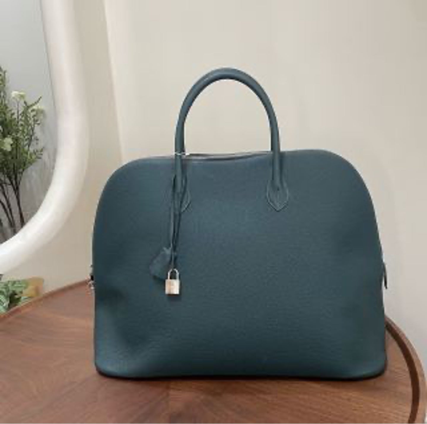 Hermes Green Full Leather Bowling Bag, D-Stamp NE209219