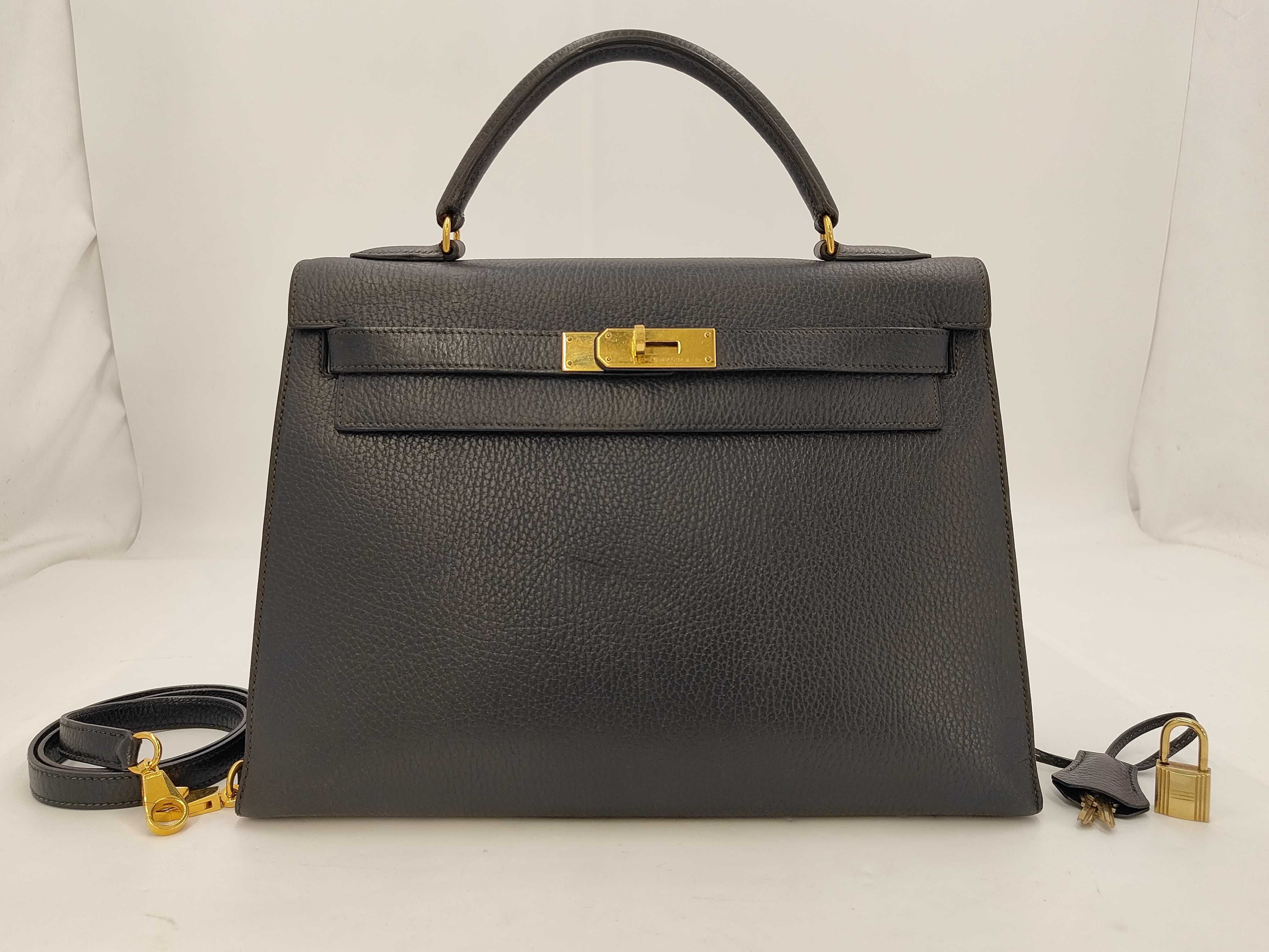 (12473_0044)HERMES Hermès Sac à main Kelly 32 Noir Ardennes Couture extérieure ST Gravure ○U Sac oxor80vt7p