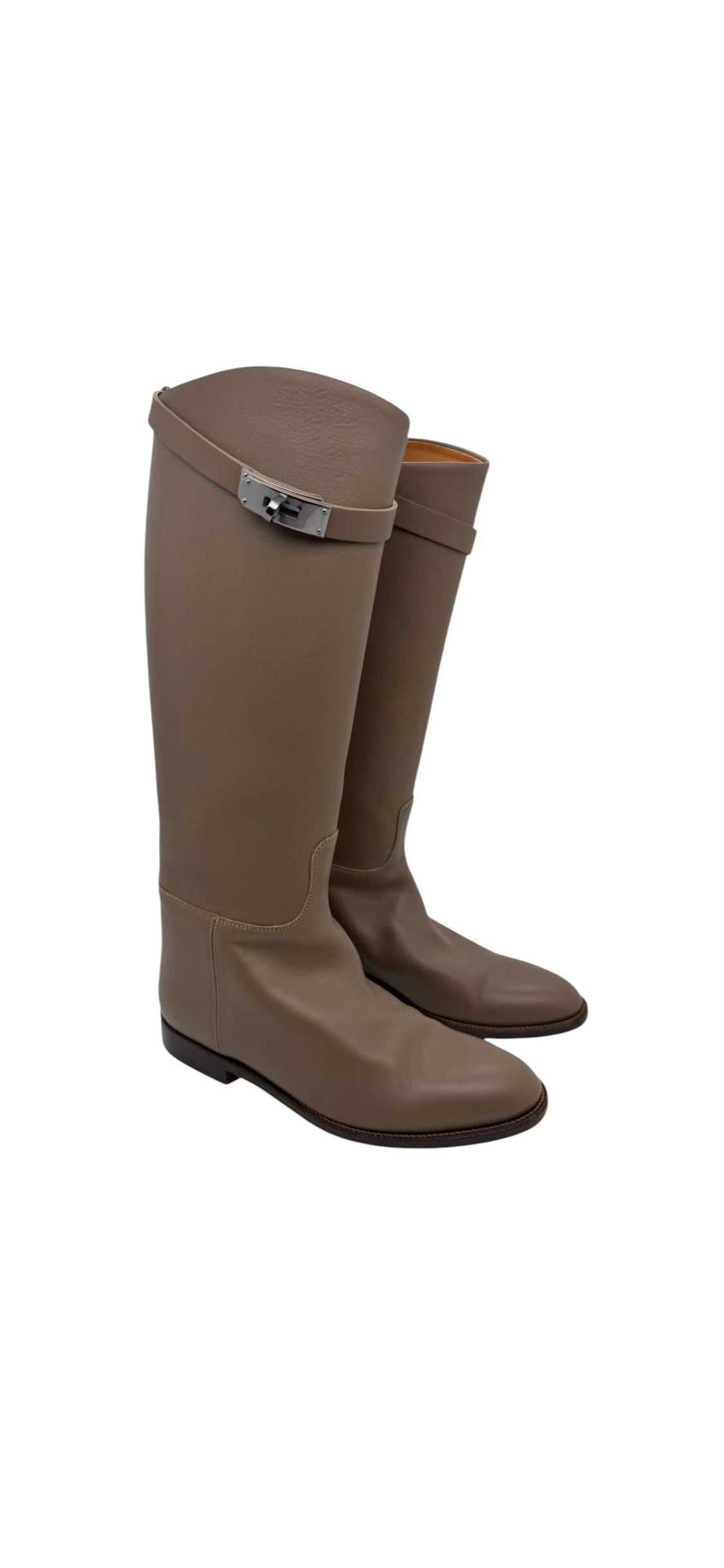 Hermes Kelly Jumping Boots Taupe Sz38 DLT7413