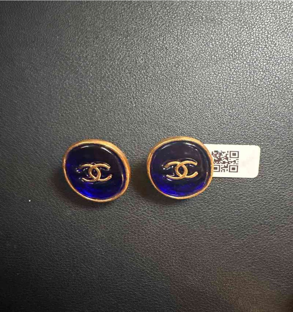CHANEL Blue Glass Stamp Ear Clips CQ512004