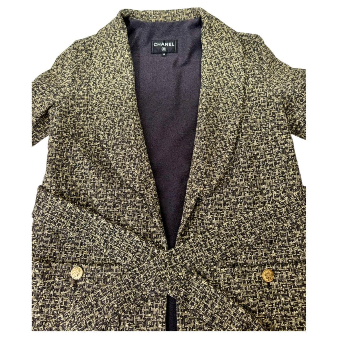 Chanel 16A Tweed Coat Gold/Grey #34