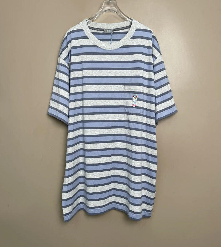DIOR/Dior New Embroidered Puppy Striped Casual Short-Sleeve T-Shirt, Size X3L SYCC2056