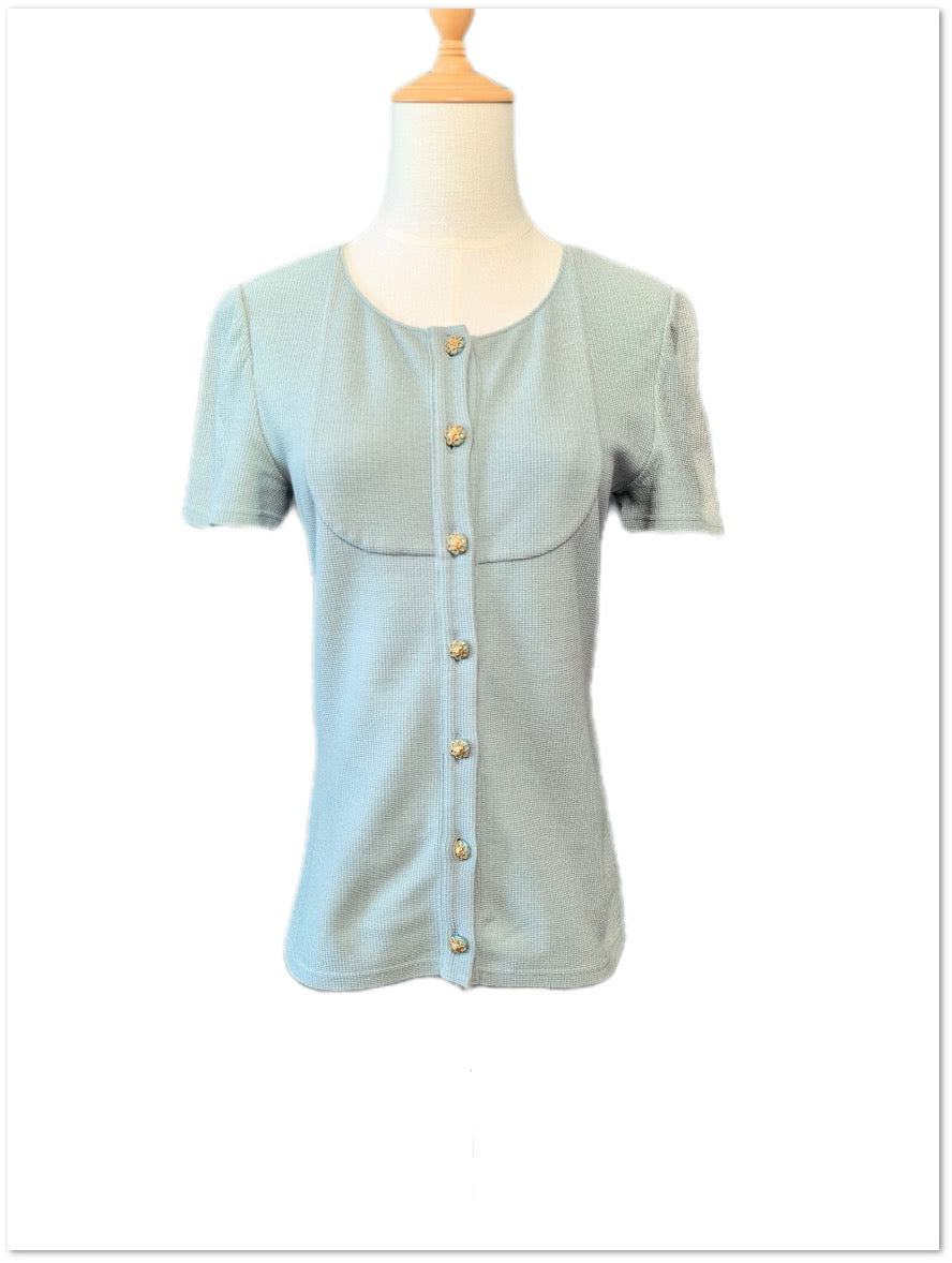 Chanel Light Blue Textured Button-Front Top size 38 C10894770348