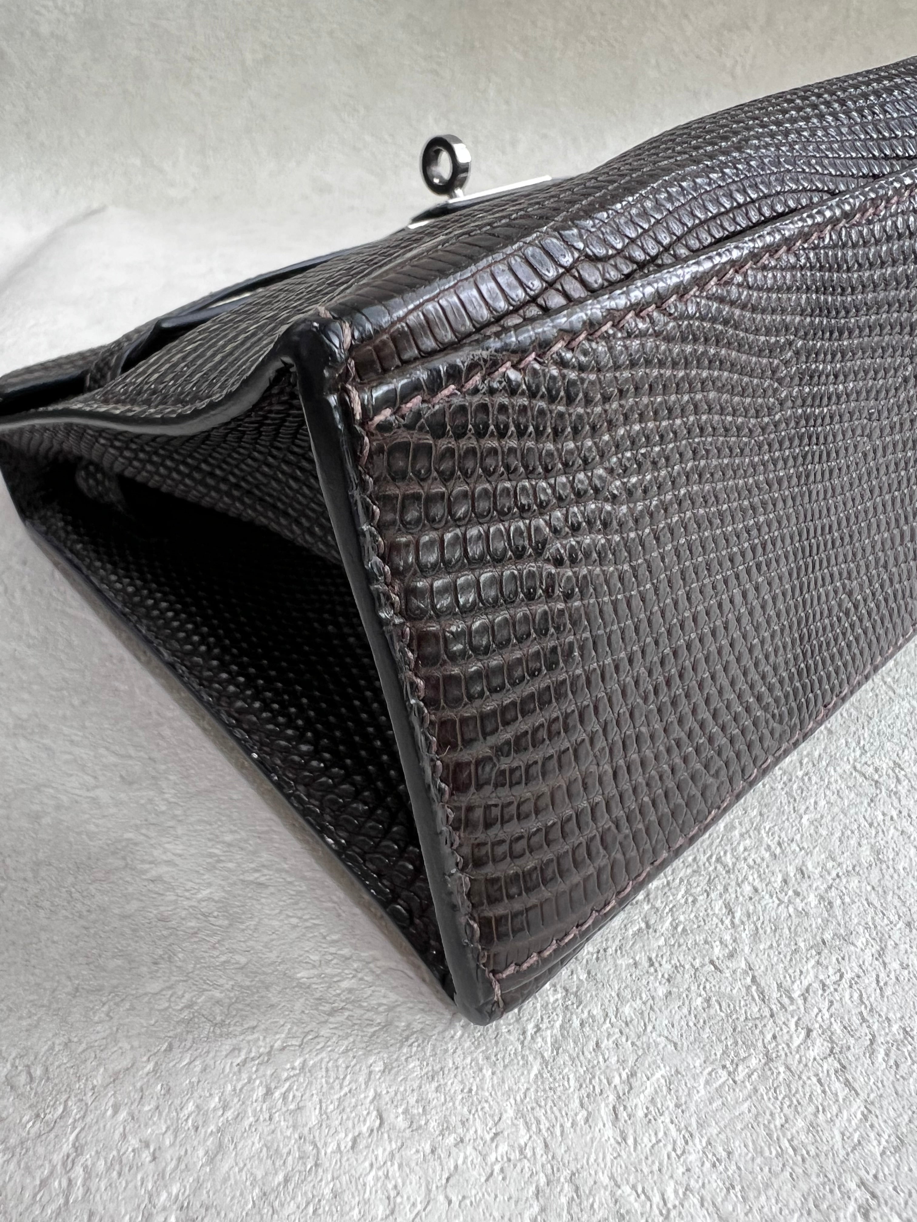 Hermes Matte Lizard Kelly Pochette Cocoan PHW #I SYCYB1136