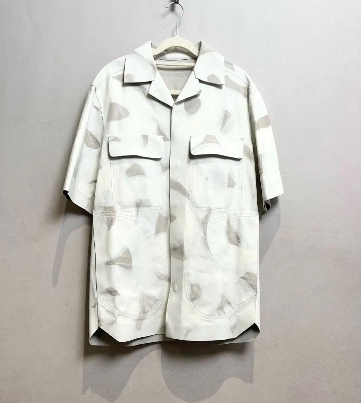Dior Man Artist Collaboration Leather Shirt Jacket, Size 44 SYCC2057