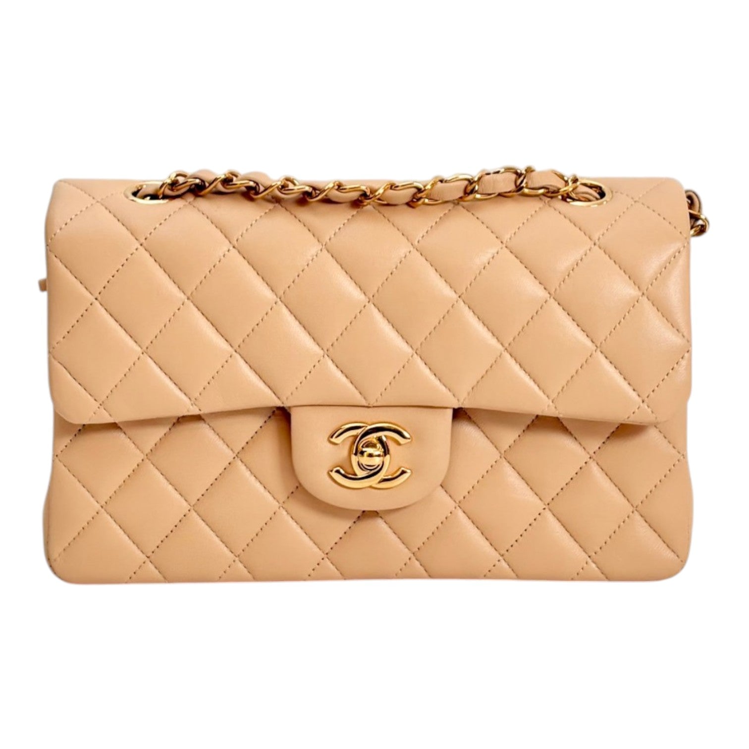 Chanel Small Beige Classic Flap in Lambskin with Gold hardware