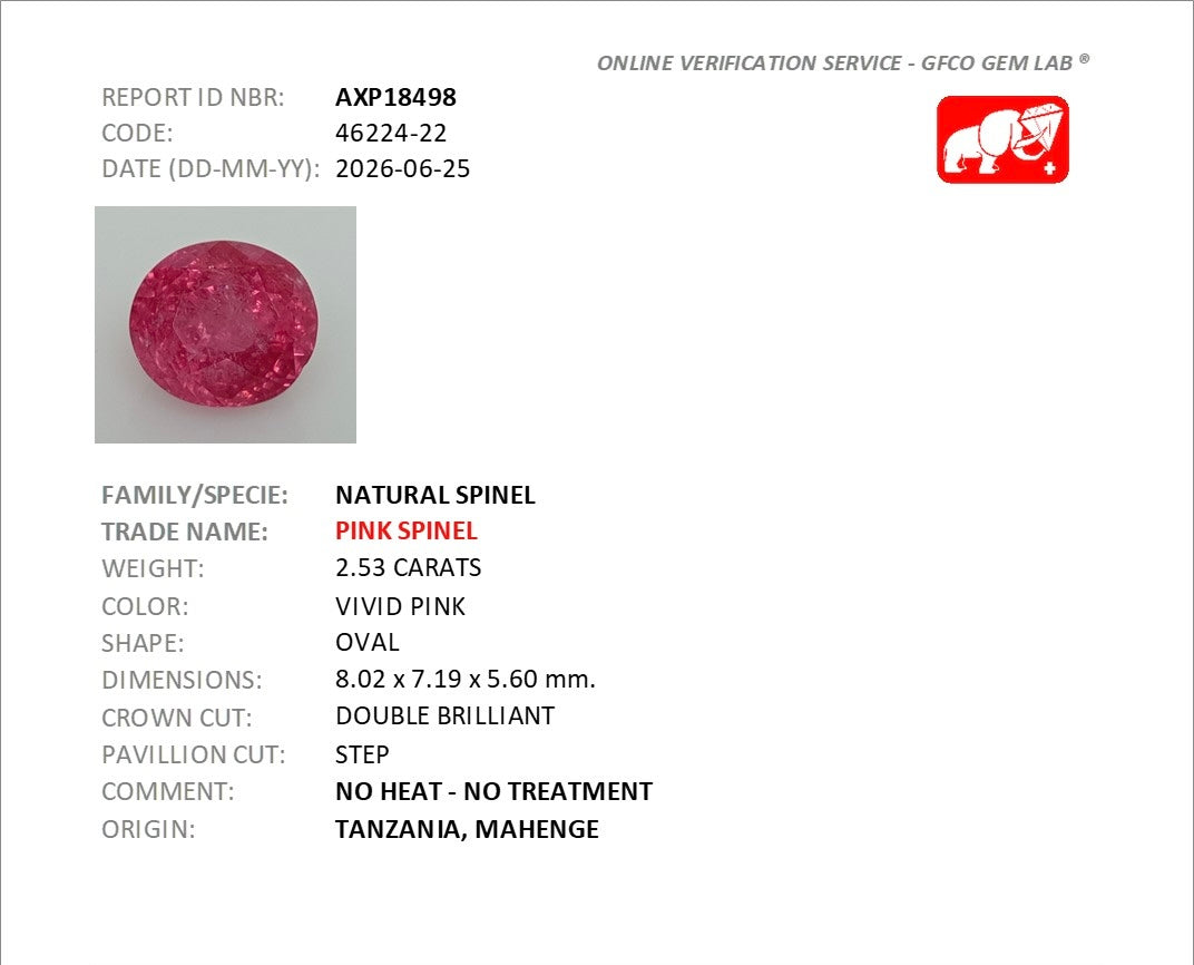 2.53ct Vivid Pink Spinel Mahenge DXBCS5733