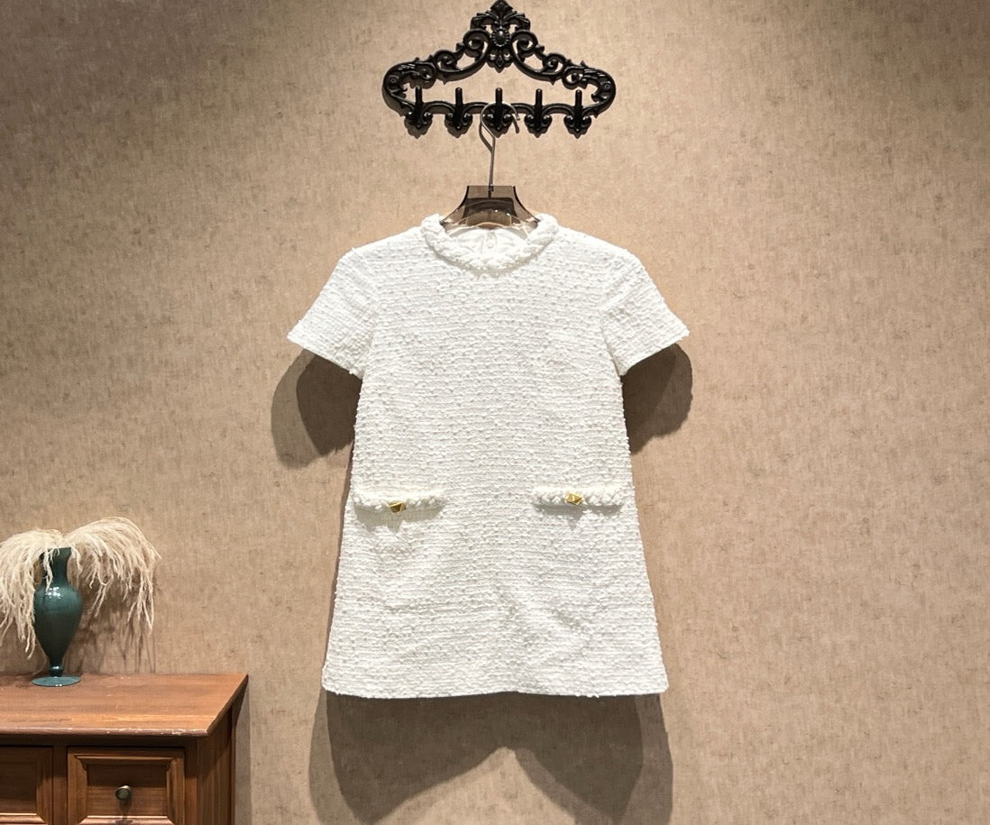 Valentino white crew neck short-sleeved dress / Size 38 / 99% new / 42258 SYCF42258