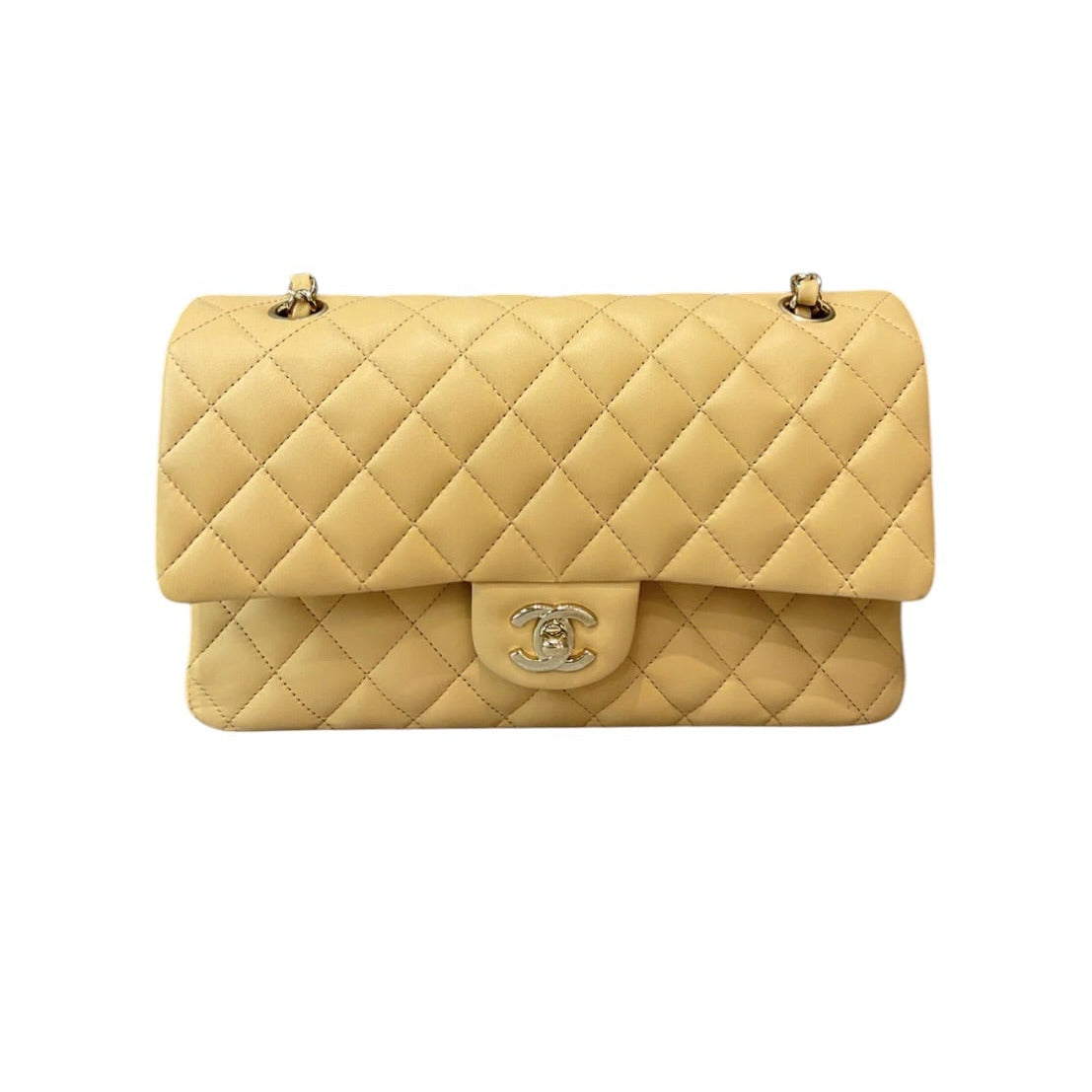 Chanel Medium Beige Classic Double Flap with LGHW - Full Set