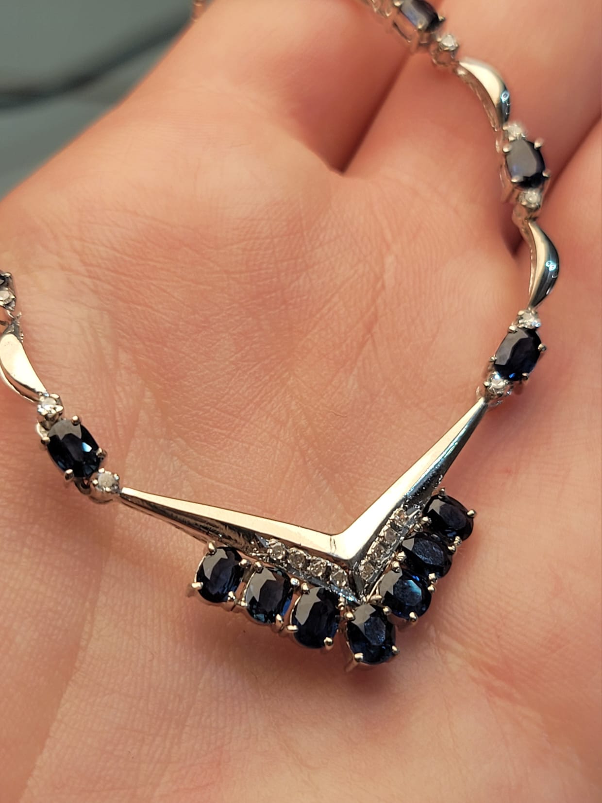 Blue Sapphire Necklace in 14K / S / D (40cm) 5047 JJC0609