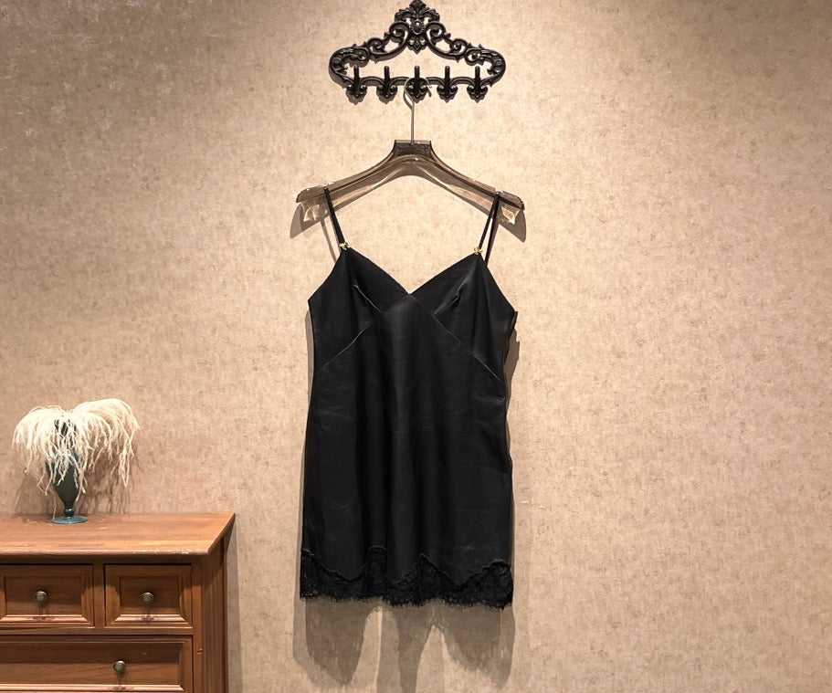 Gucci Black Leather and Lace Camisole Dress / Size 44 / Brand New with Original Price / 42485 SYCF42485