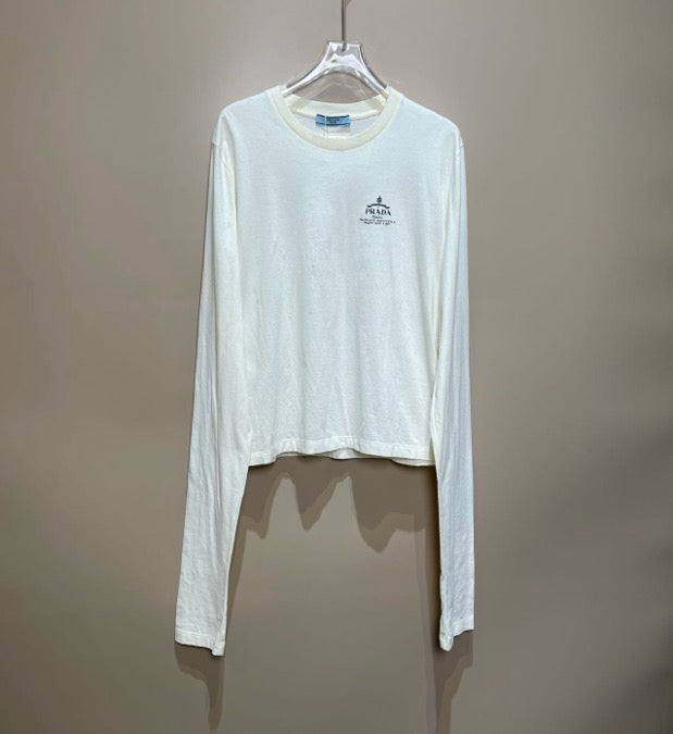 PRADA Logo Print Crew Neck Long Sleeve T-Shirt, Women's, Ivory, Size XL LZ1212F9922