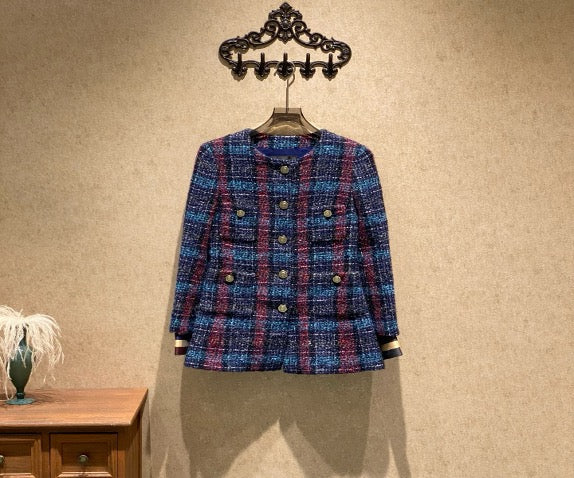 Chanel Hamburger Collection Red and Blue Check Tweed Jacket / Size 36 / Brand New with Original Lock / 41713 SYCF41713