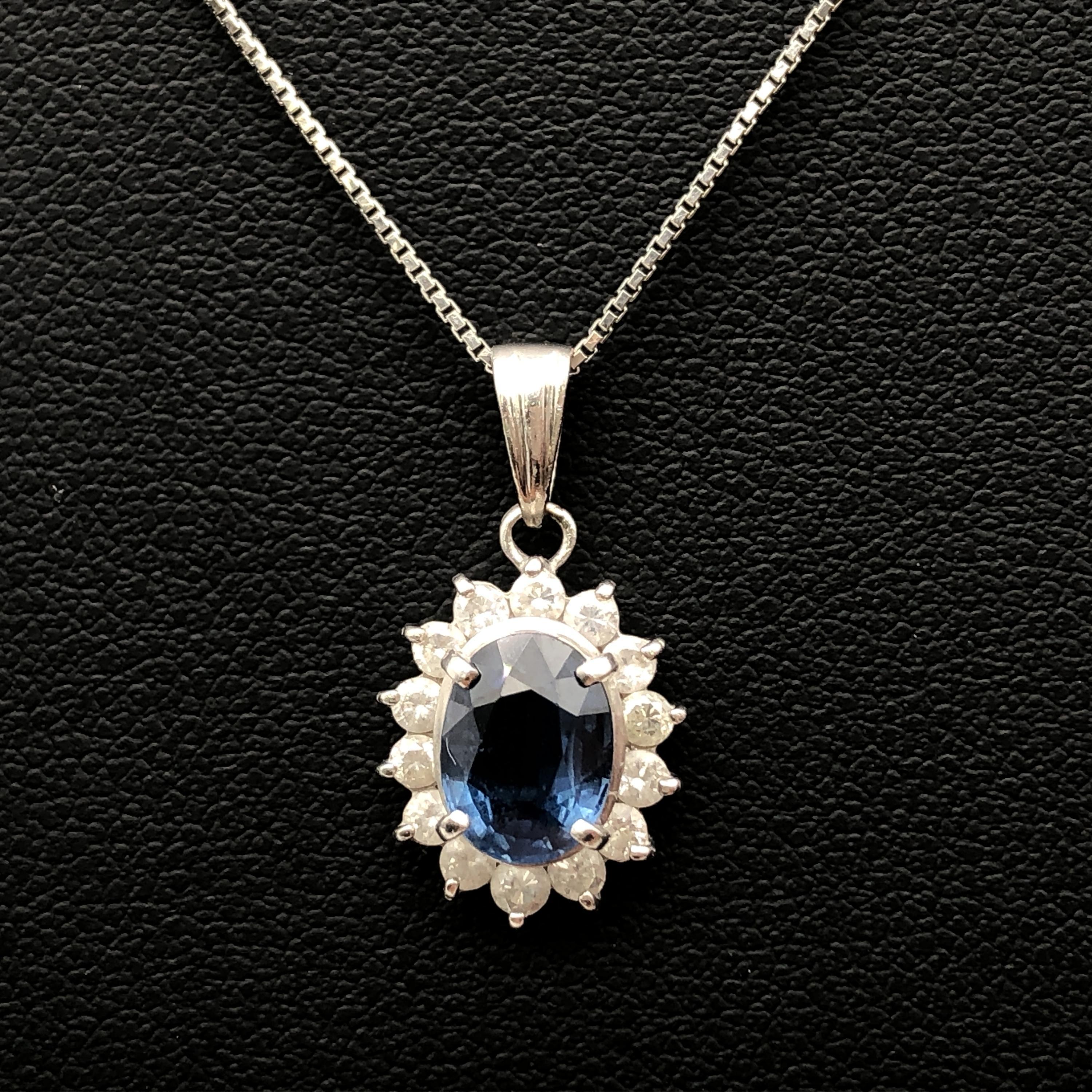 Custom Jewelry 1P Sapphire & Diamond Necklace, S(1.37ct), D(0.4ct), PT900/PT850, 4.3g, 16inch C297417