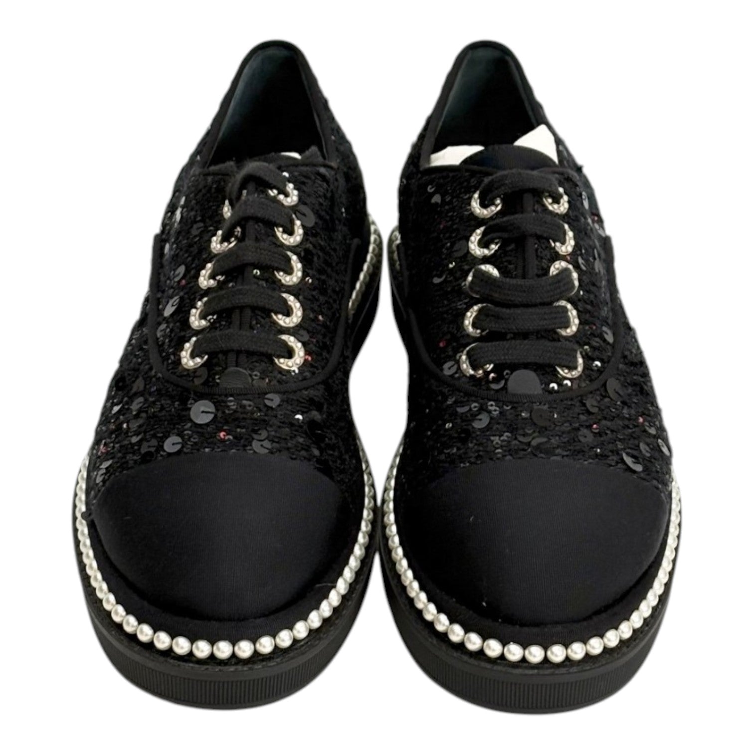 Chanel Black Pearl Tweed Shoes - size 39