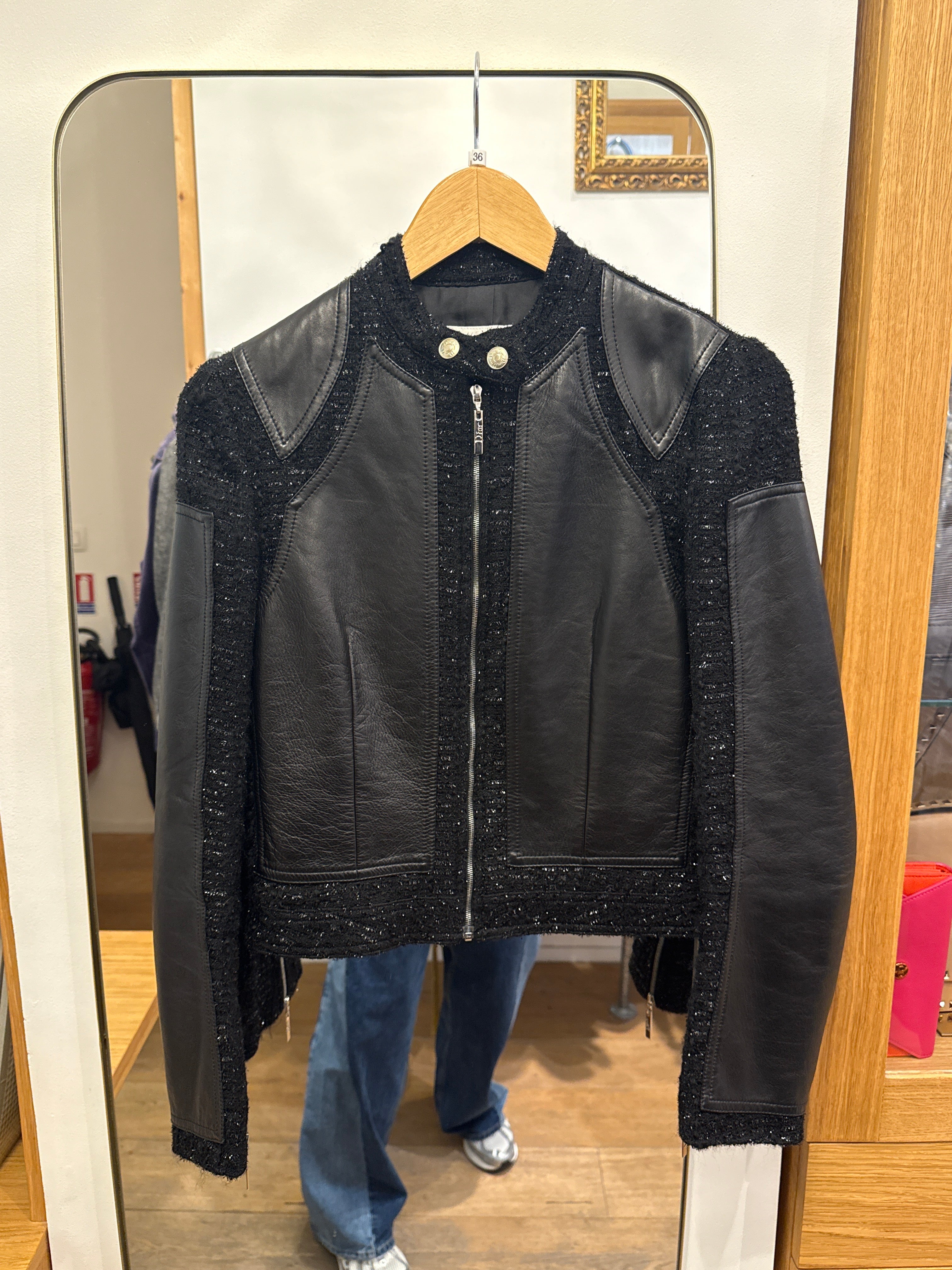 Christian Dior Short tweed and leather jacket AGC3614