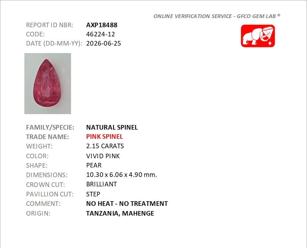2.15ct Vivid Pink Spinel Mahenge DXBCS5743