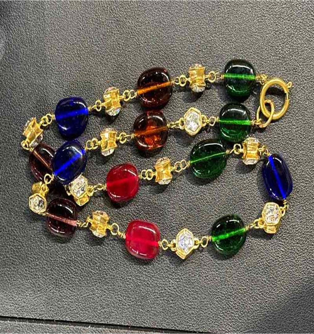 CHANEL Rhinestone Red and Green Glass Necklace LZ512521