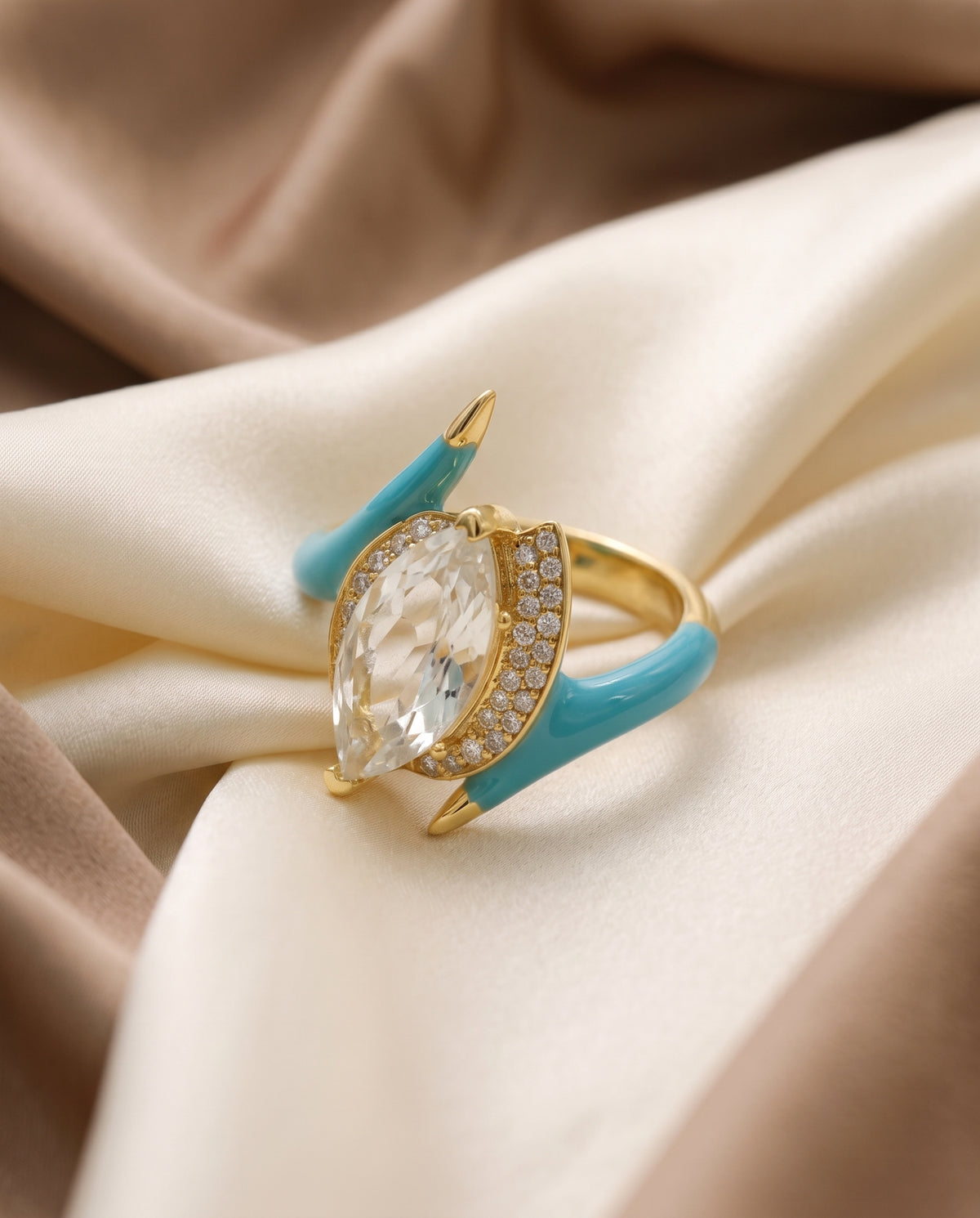 Mati - 2crts Blue Aquamarine and 0.15crts Diamond Marquise Eye Ring HOA012