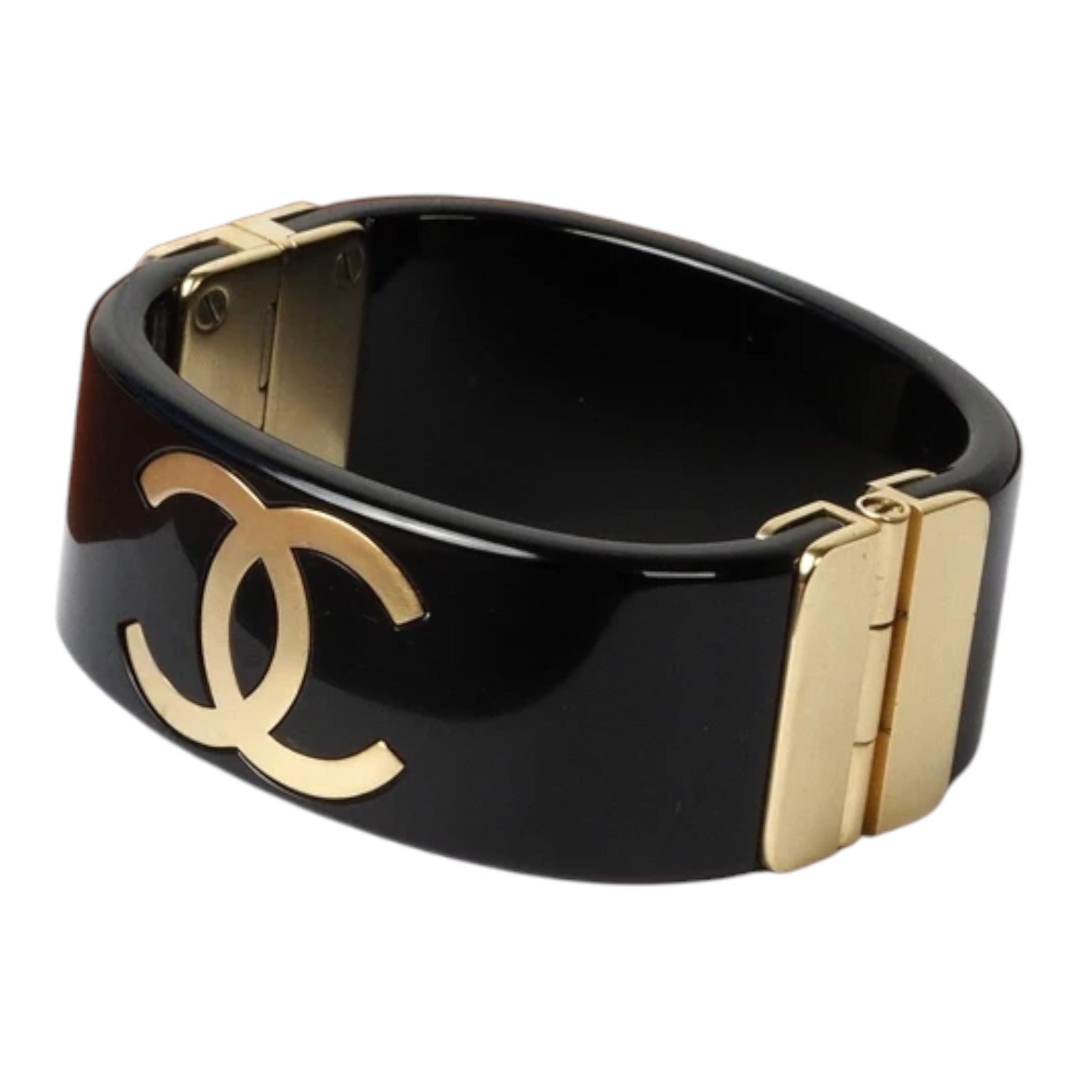 Chanel Black And Gold CC Logo Bangle - S