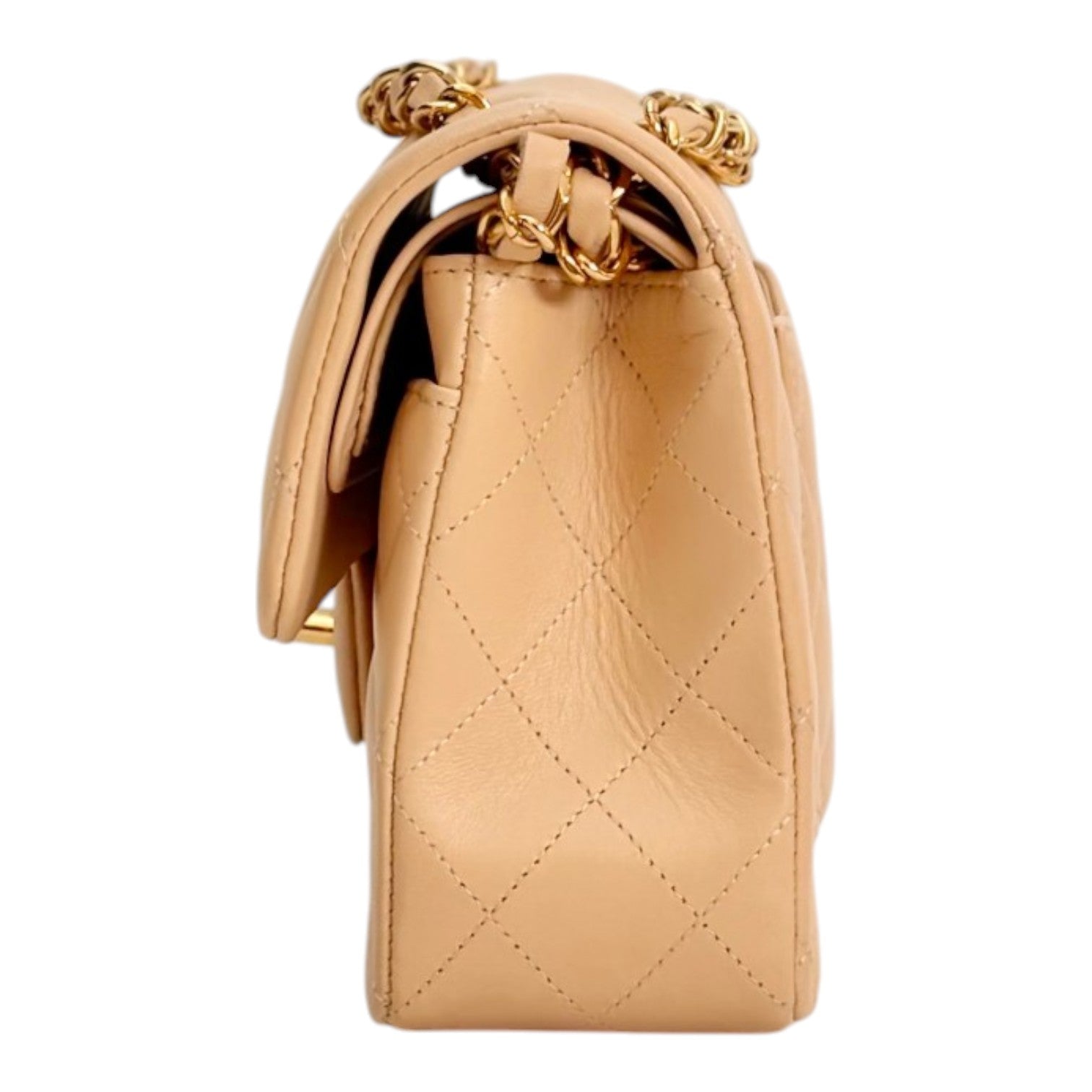 Chanel Small Beige Classic Flap in Lambskin with Gold hardware